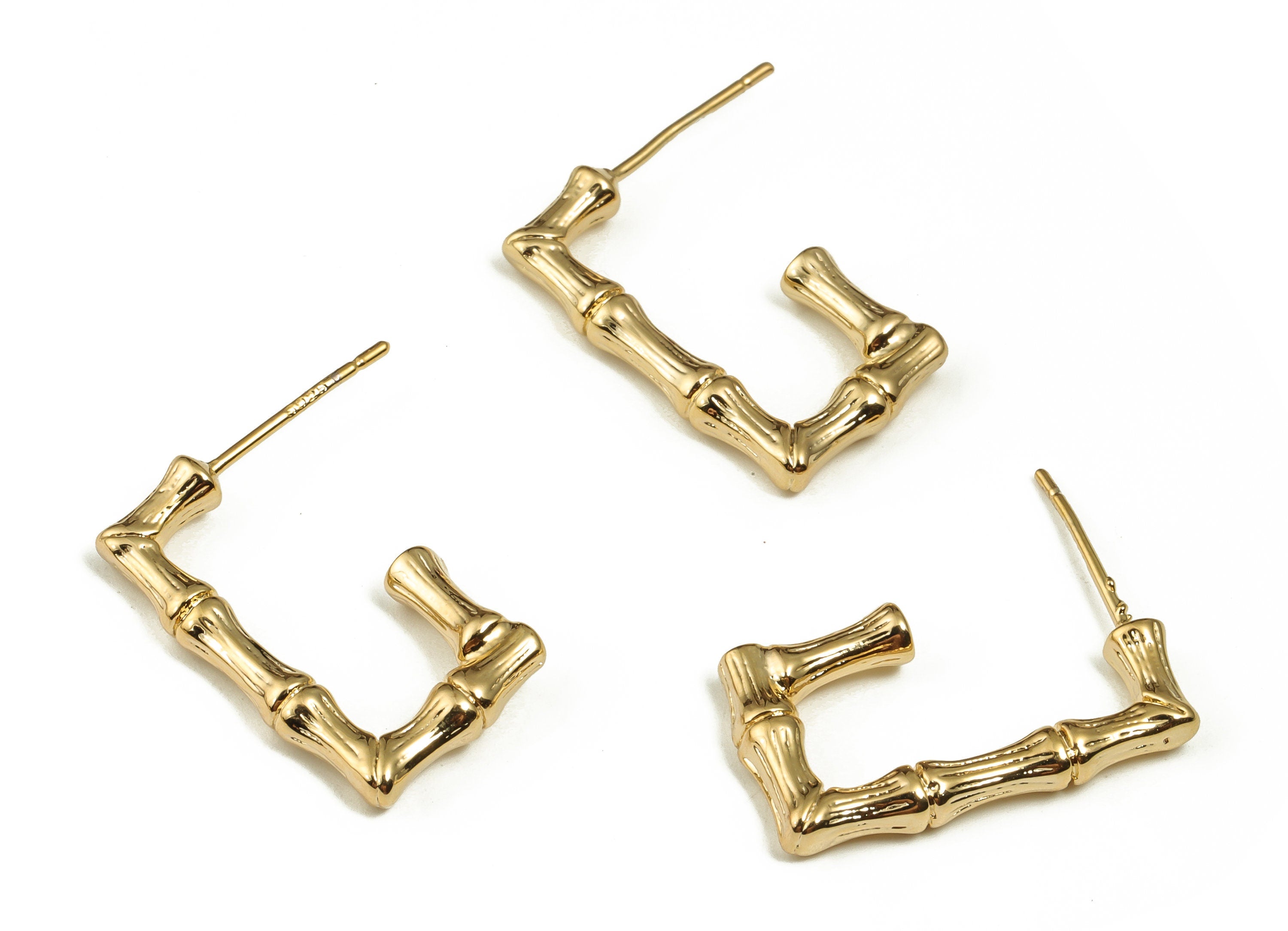 Brass Rectangle Earring Post - Gold Bamboo Earring Stud - 18K Gold Plated Brass Studs - Stainless Steel Stud -21.44x11.94x3.15mm- RGP4006 - DOMEDBAZAAR