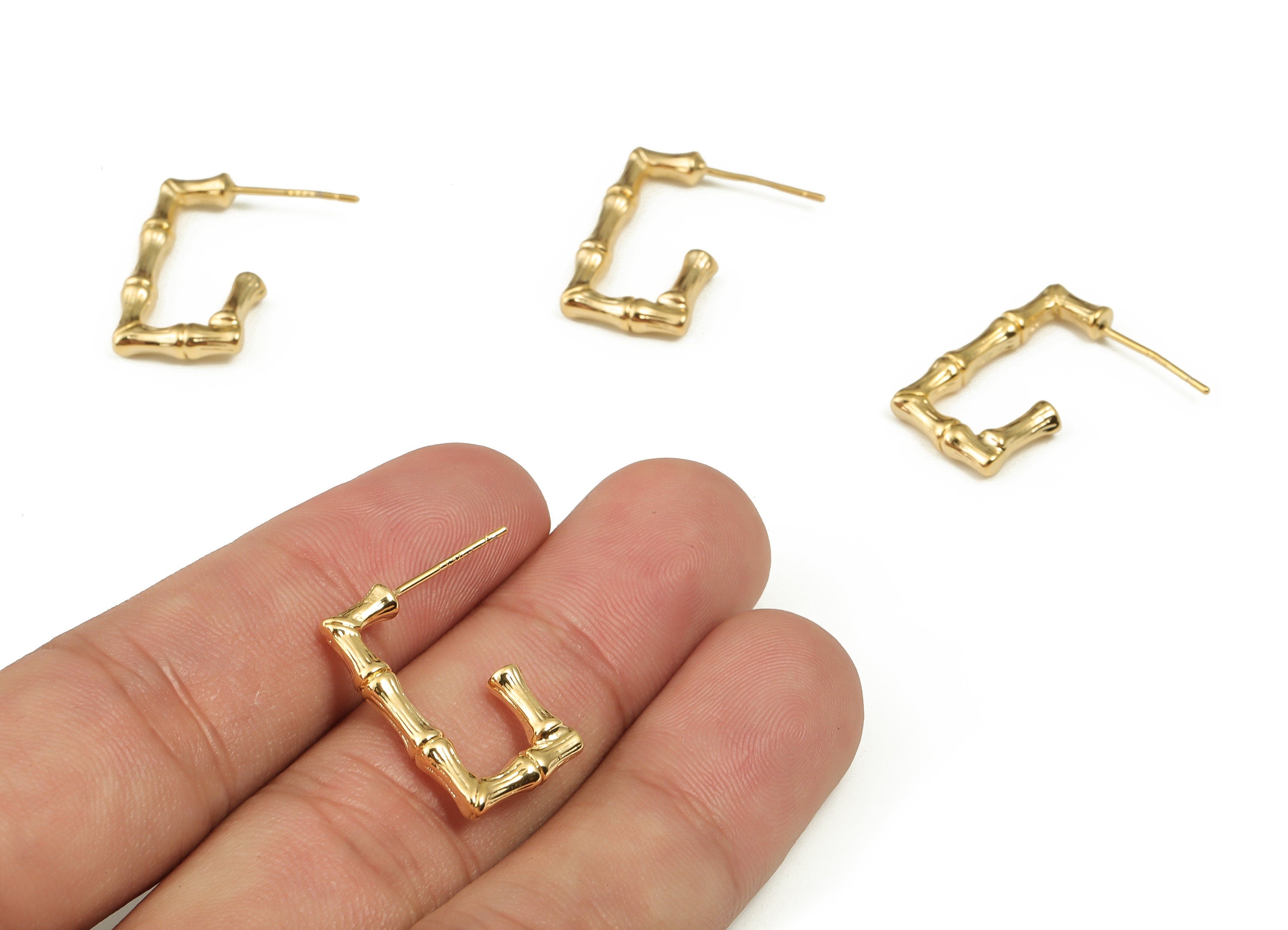Brass Rectangle Earring Post - Gold Bamboo Earring Stud - 18K Gold Plated Brass Studs - Stainless Steel Stud -21.44x11.94x3.15mm- RGP4006 - DOMEDBAZAAR