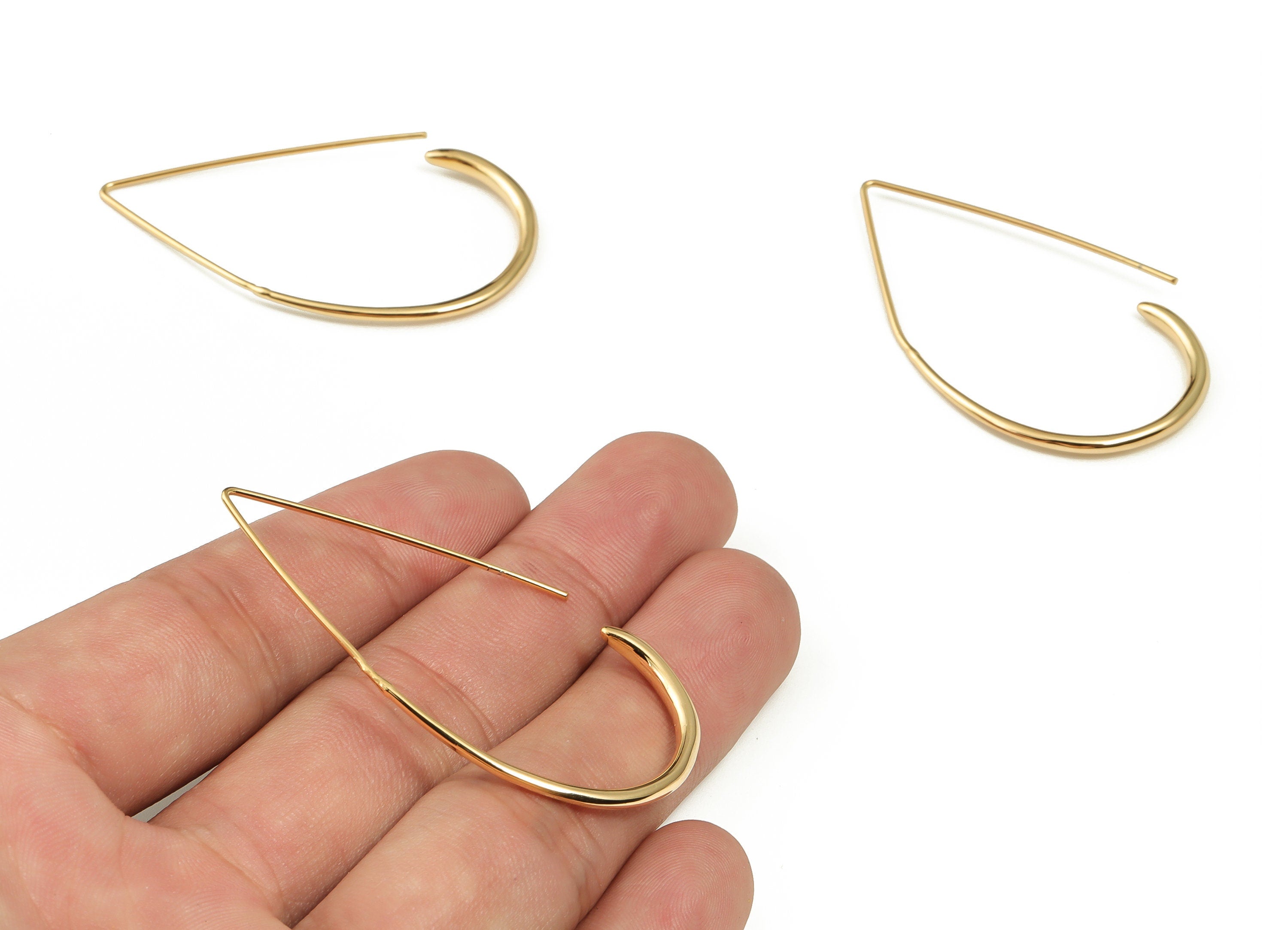 Brass Drop Earring Hooks - Brass Drop Earring Wire - 18K Real Gold Plated Brass Ear Wires - Jewelry Supplies -52.24x30.48x2.68mm- RGP3971 - DOMEDBAZAAR