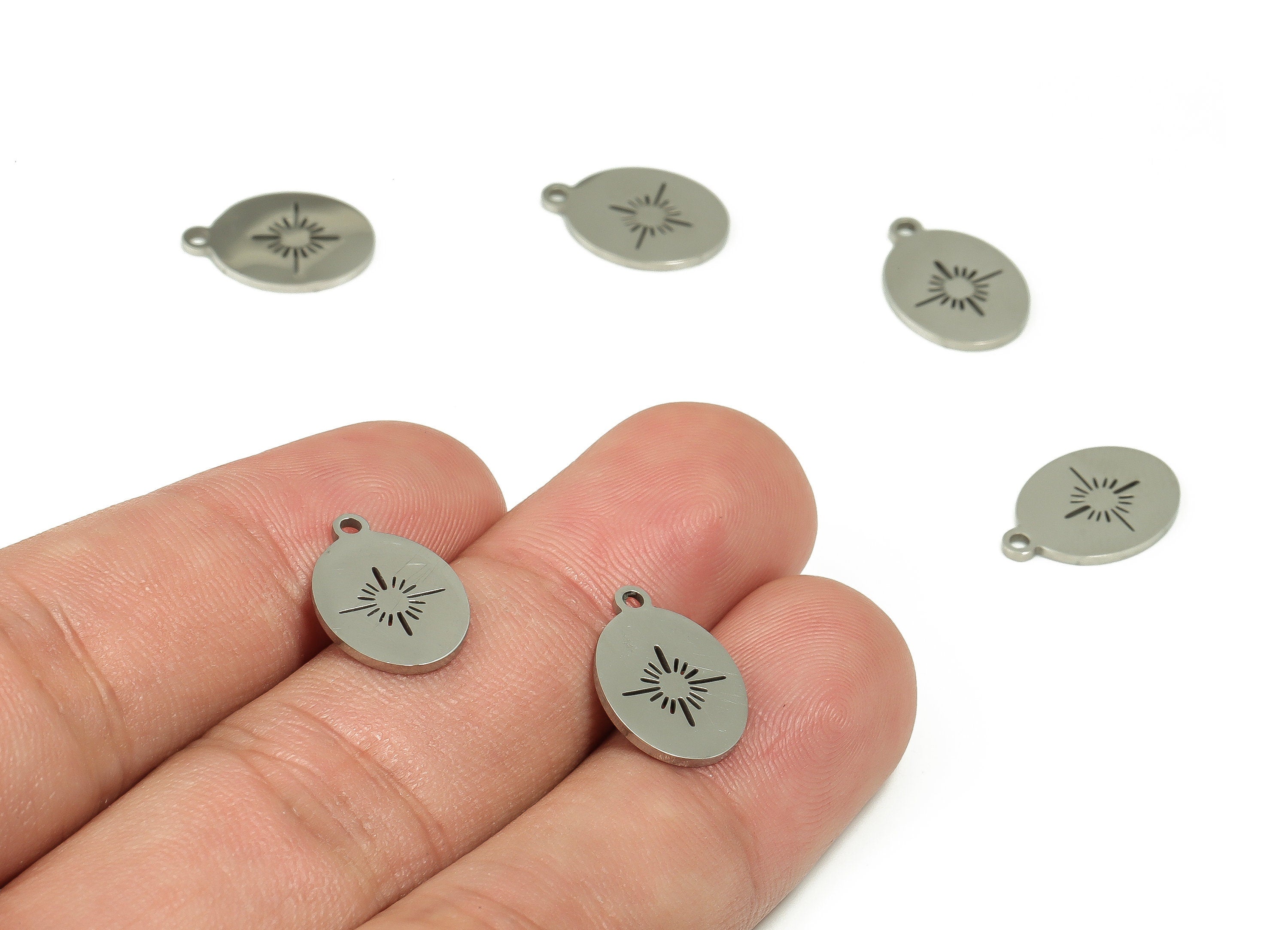 Stainless Steel Sun Charm - Oval Sun Earring Charms - Sun Pendant - Earring Findings - Sun Jewelry Supplies - 14.82x10.25x0.96mm - SS1220 - DOMEDBAZAAR