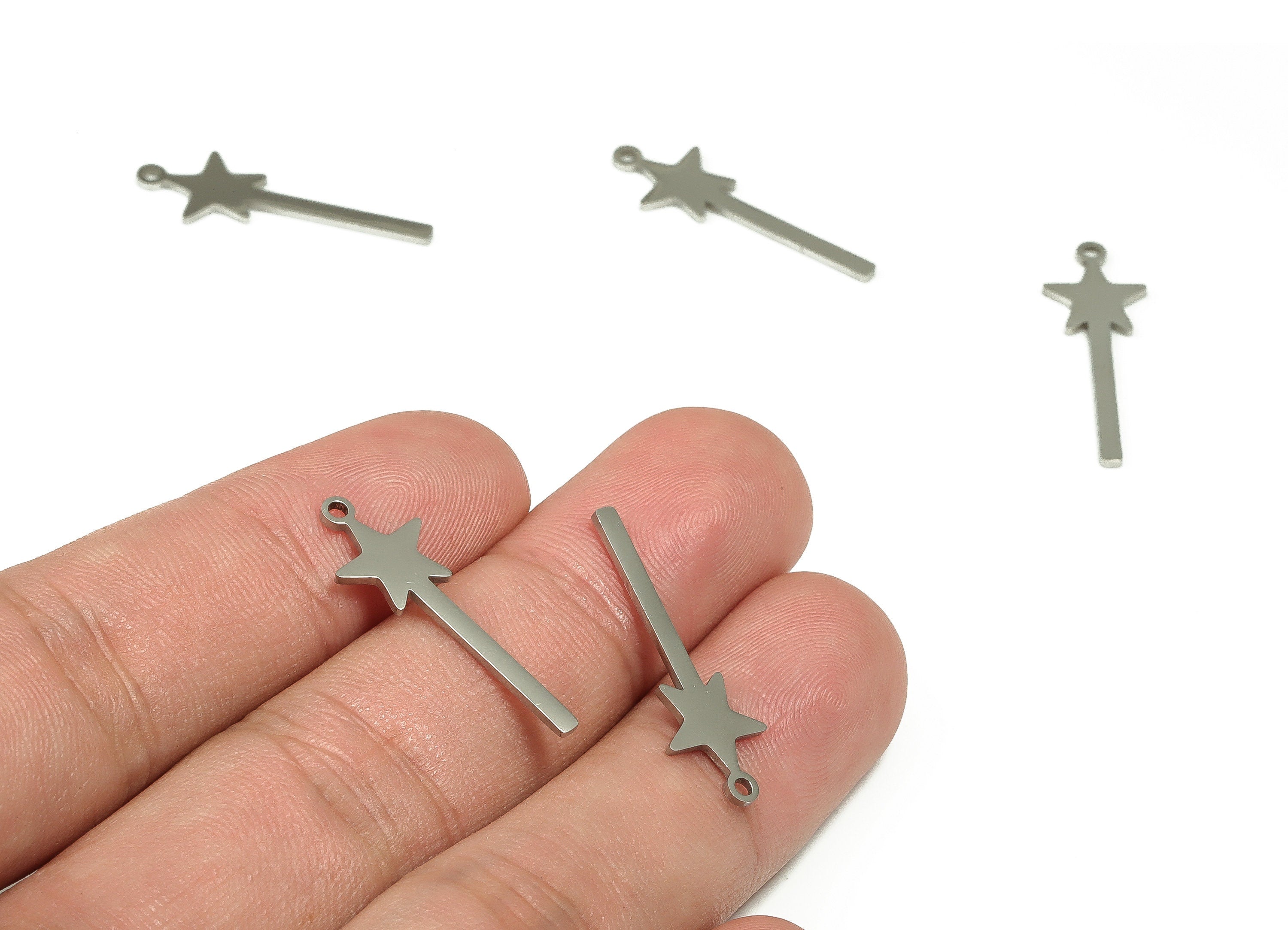 Long Stick Star Charms - Stainless Steel Star Earring Charms - Star Stick Bar Pendant - Jewelry Making Supplies -26.03x8.85x0.96mm - SS1237 - DOMEDBAZAAR
