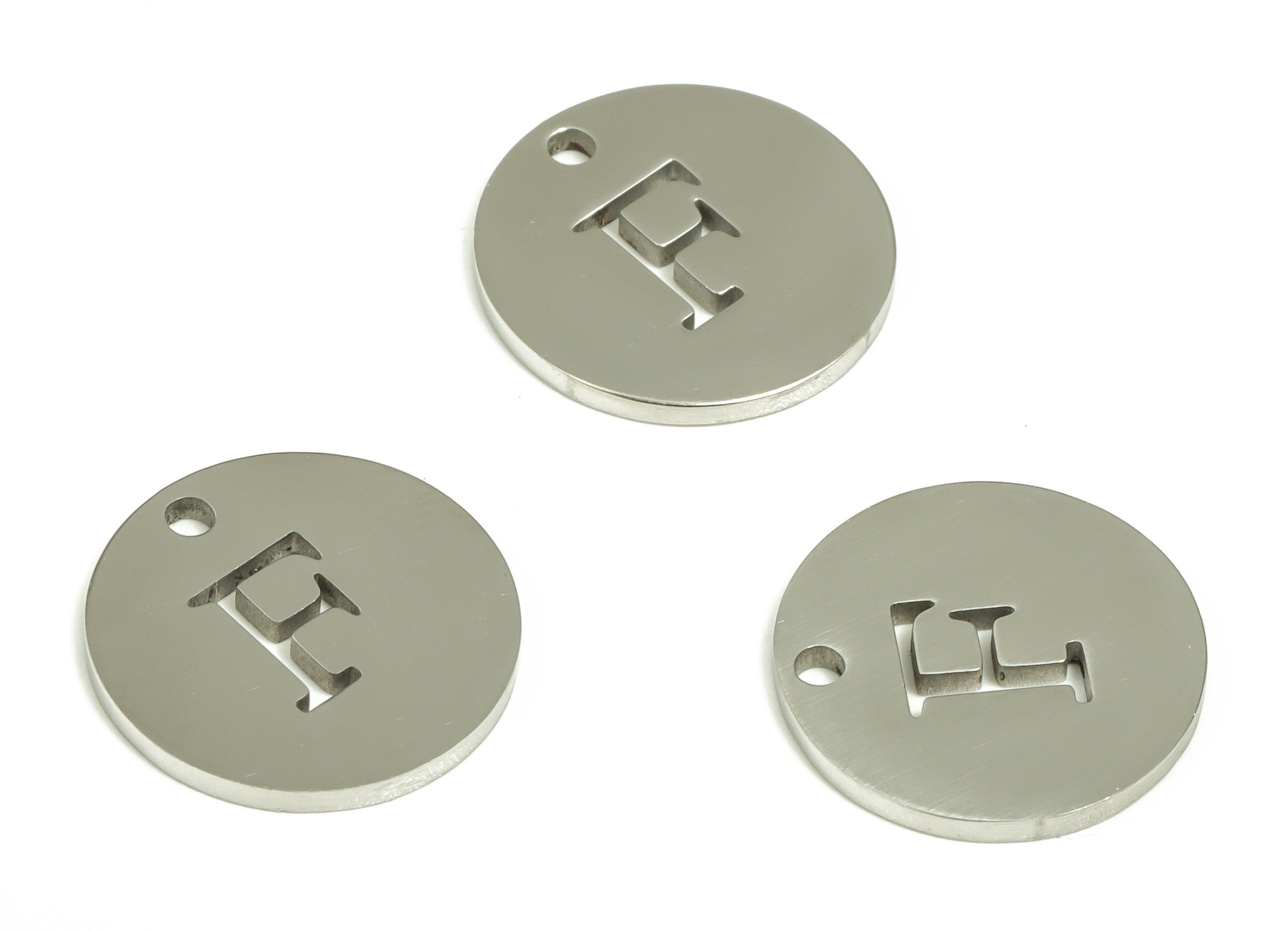 Stainless Steel Round Earring Charms - Stainless Steel The letter F Pendant - Earring Findings - Jewelry Supplies - 12x12x1mm - SS1215F - DOMEDBAZAAR