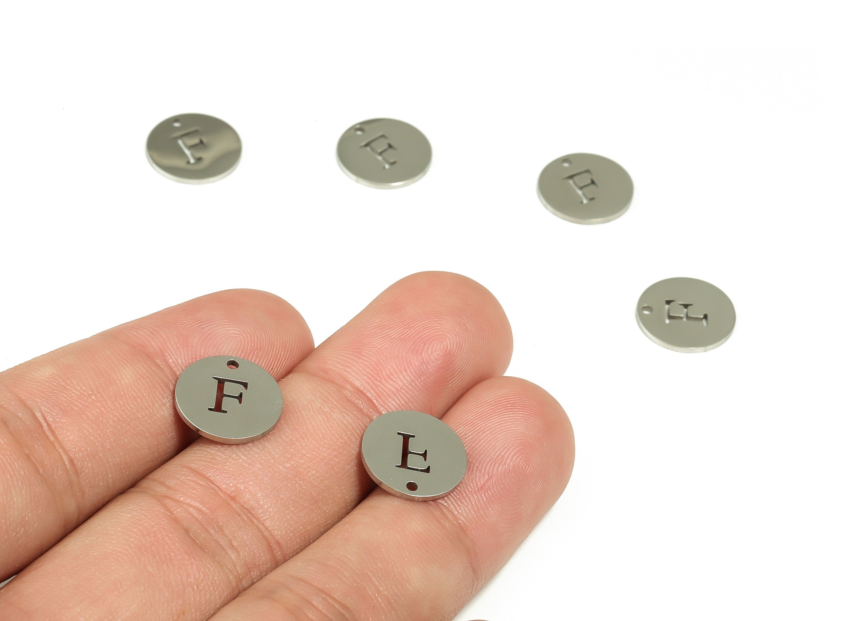 Stainless Steel Round Earring Charms - Stainless Steel The letter F Pendant - Earring Findings - Jewelry Supplies - 12x12x1mm - SS1215F - DOMEDBAZAAR