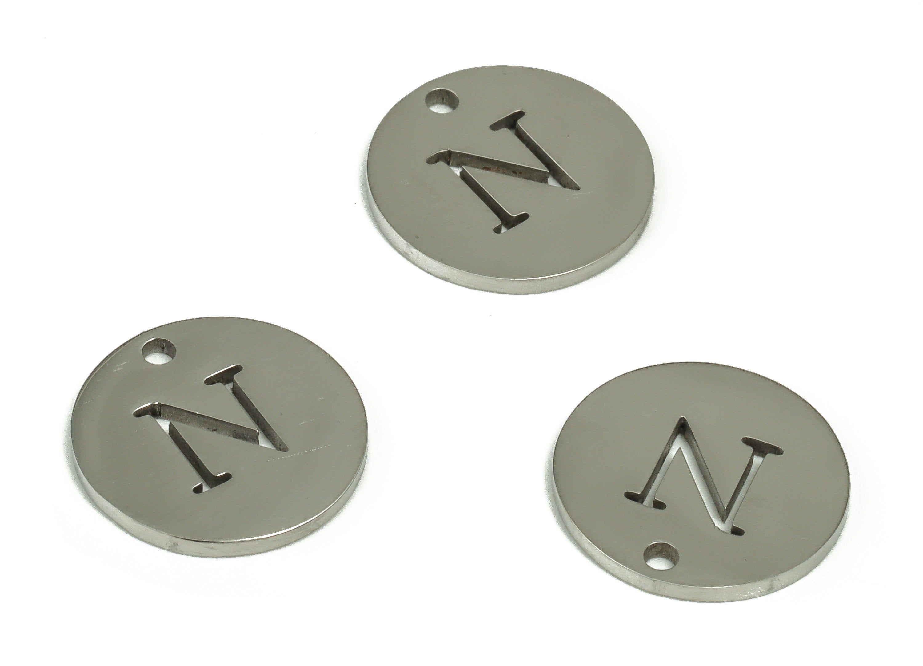 Stainless Steel Round Earring Charms - Stainless Steel The letter N Pendant - Earring Findings - Jewelry Supplies - 12x12x1mm - SS1215N - DOMEDBAZAAR