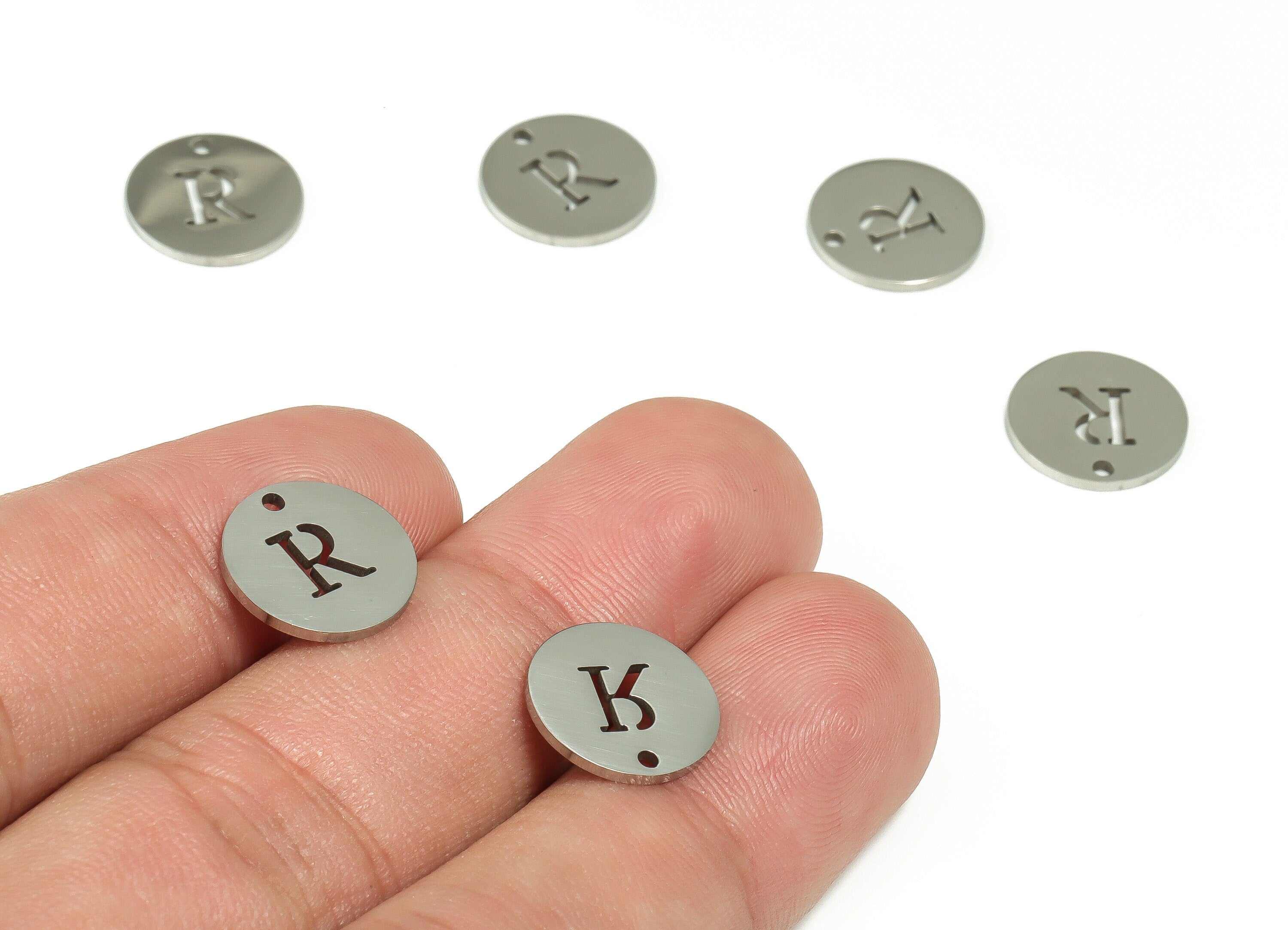 Stainless Steel Round Earring Charms - Stainless Steel The letter R Pendant - Earring Findings - Jewelry Supplies - 12x12x1mm - SS1215R - DOMEDBAZAAR