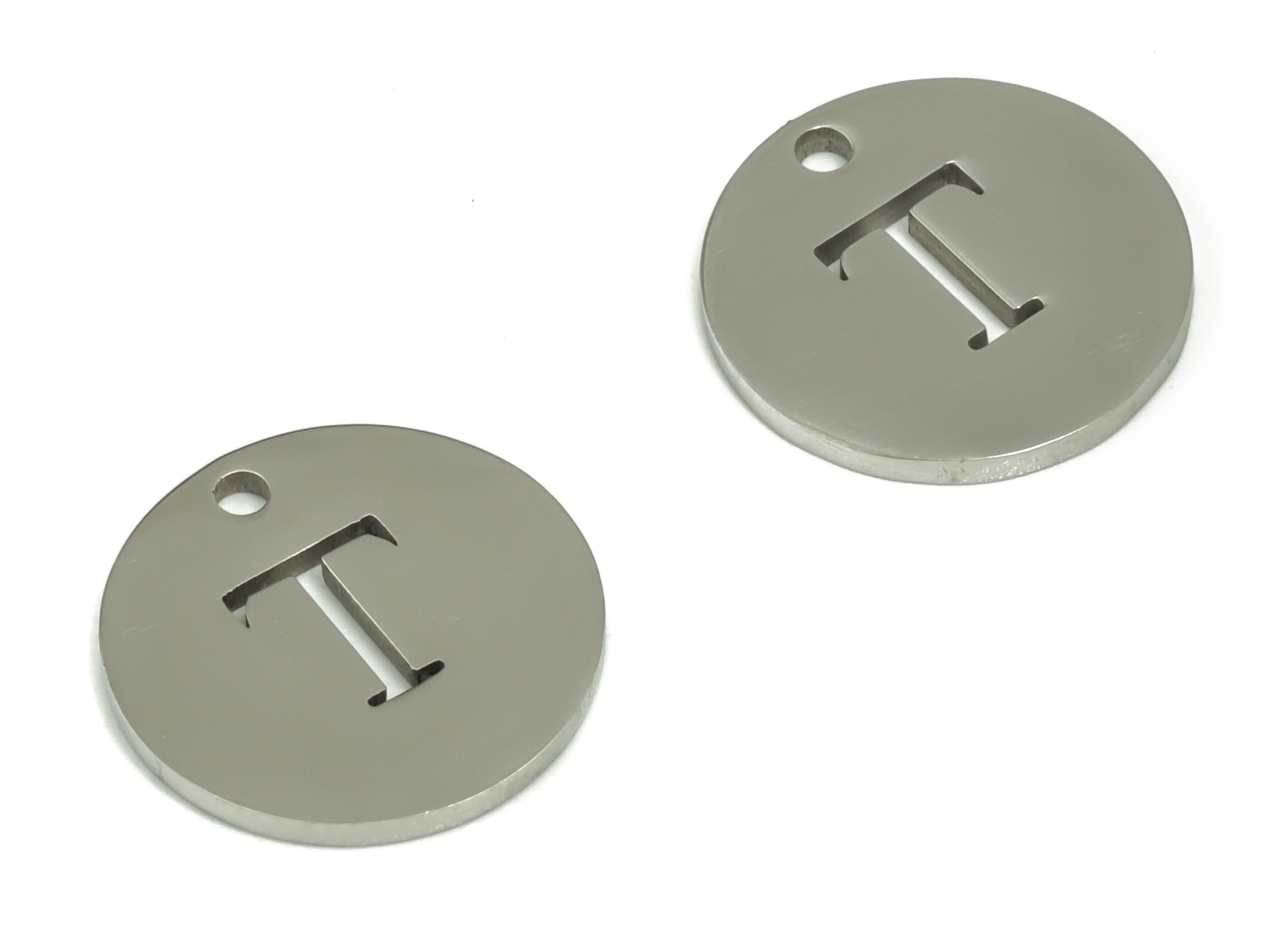 Stainless Steel Round Earring Charms - Stainless Steel The letter T Pendant - Earring Findings - Jewelry Supplies - 12x12x1mm - SS1215T - DOMEDBAZAAR