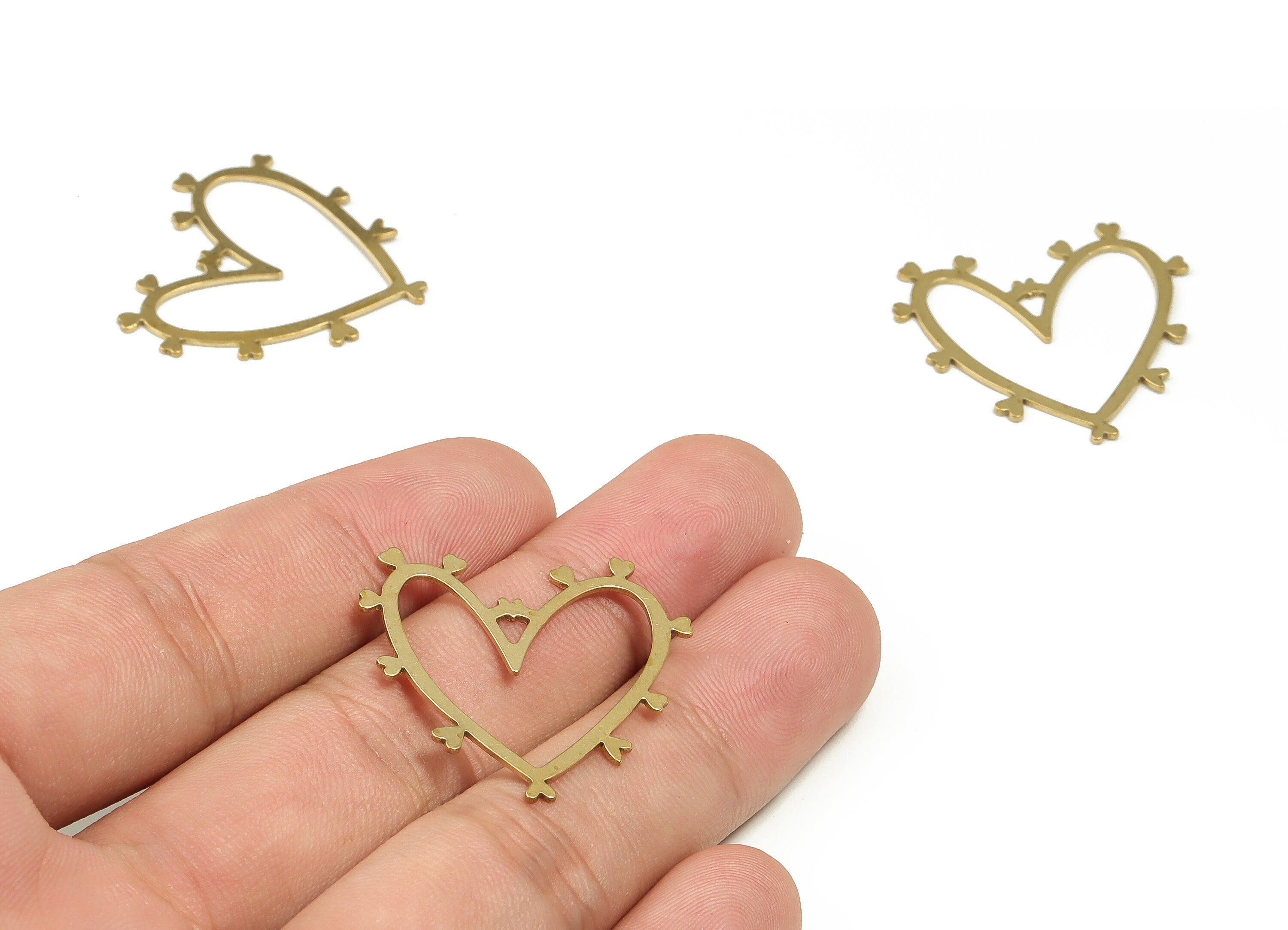 Brass Heart Earring Charms - Raw Brass Heart Pendant - Earrings Finding - DIY Jewelry Making Supplies - 29.95x28.75x0.75mm - PP4257 - DOMEDBAZAAR