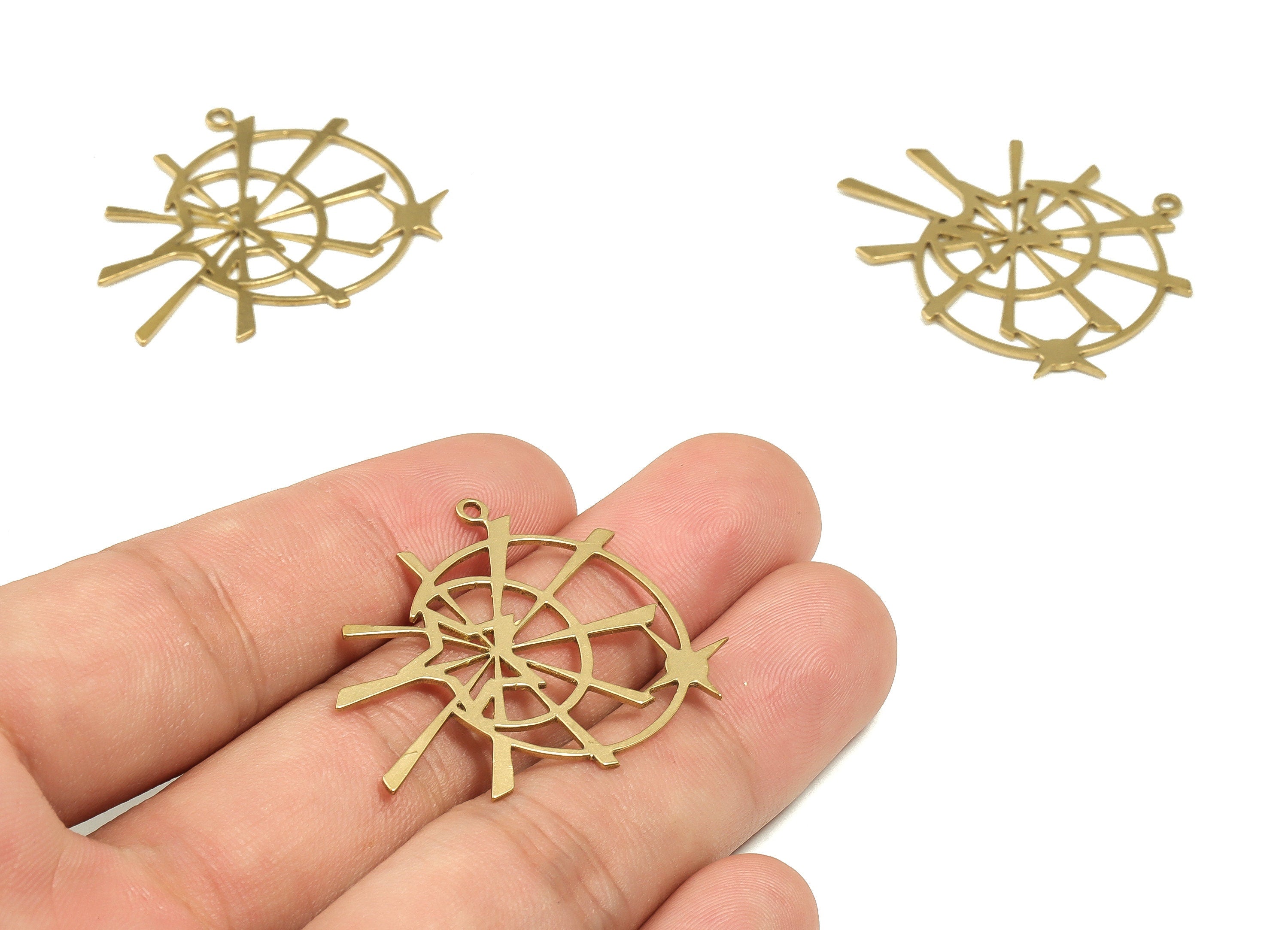 Brass Crescent Earring Charms - Raw Brass Moon Star Pendant - Earrings Findings - Jewelry Making Supplies - 37.51x30.81x0.68mm - PP4535 - DOMEDBAZAAR