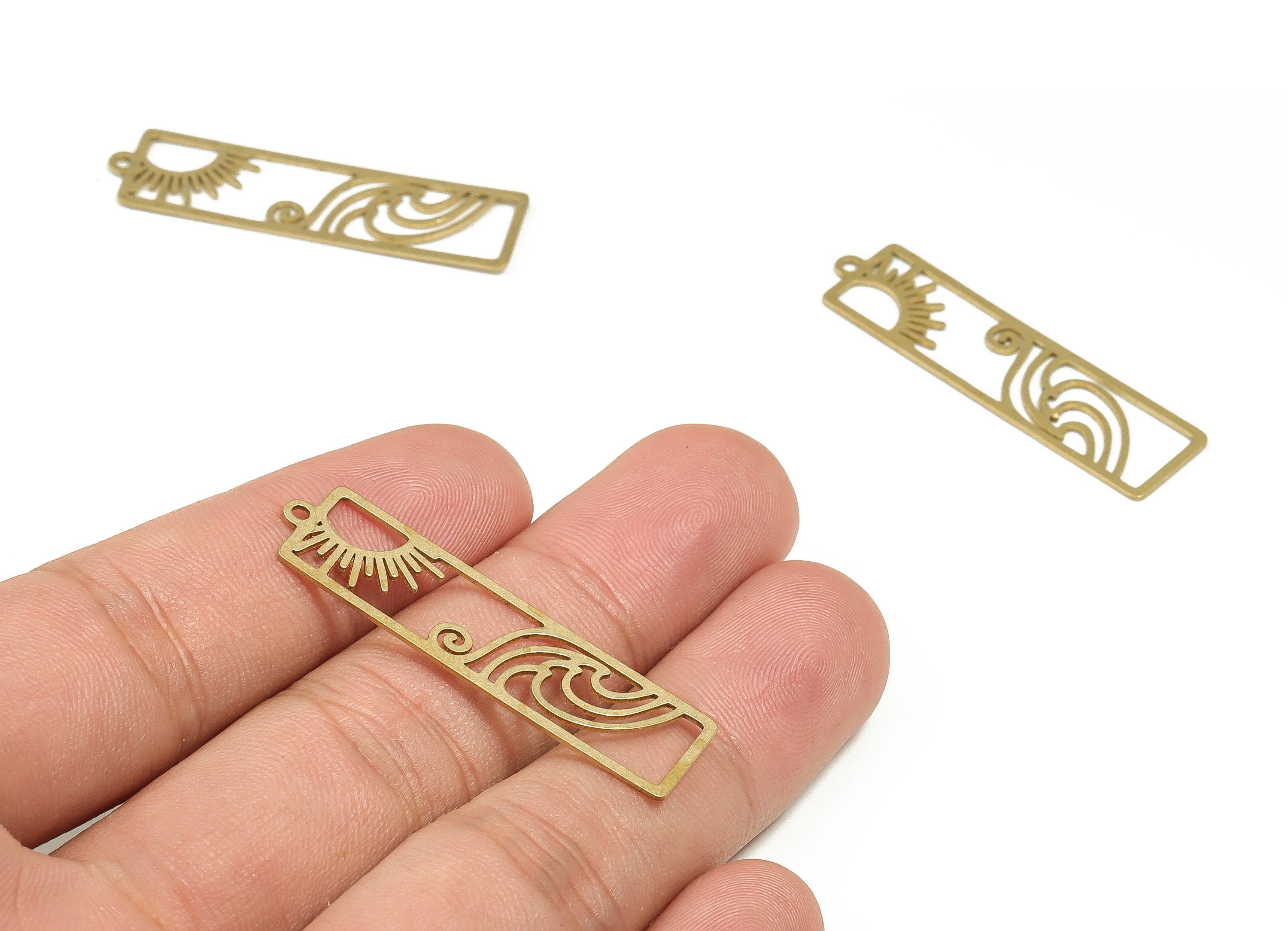 Brass Rectangle Earring Charms - Raw Brass Sun Cloud Pendant - Earring Findings - Jewelry Making Supplies - 40.82x10.87x0.59mm - PP4628 - DOMEDBAZAAR