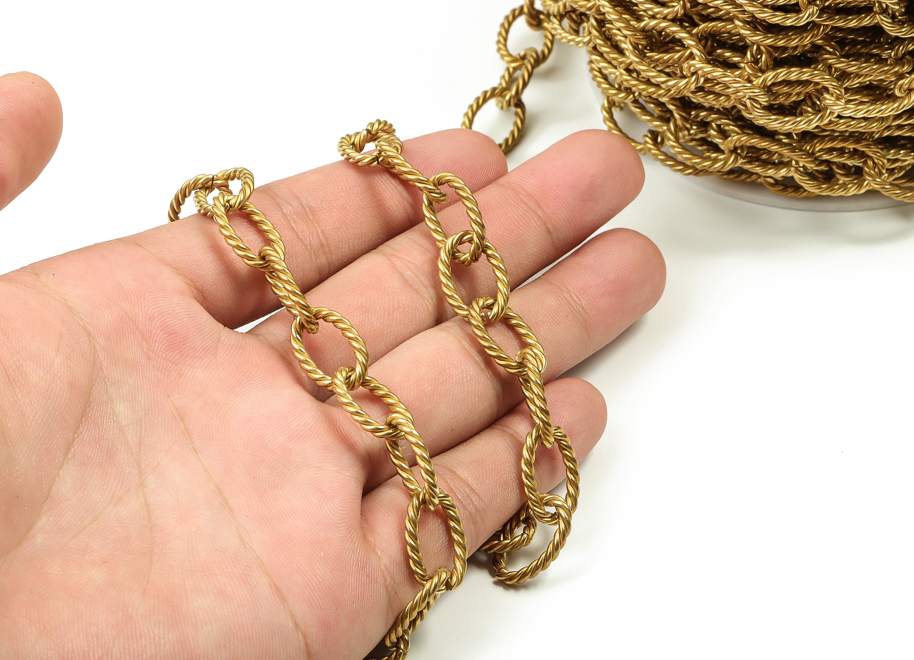 Oval Textured Open Link Cable Chain - Large Oval Textured Chain - Oval Openlink Chain - For Necklace Bracelet 0.67" x 0.45" x 0.09" CC1200 - DOMEDBAZAAR