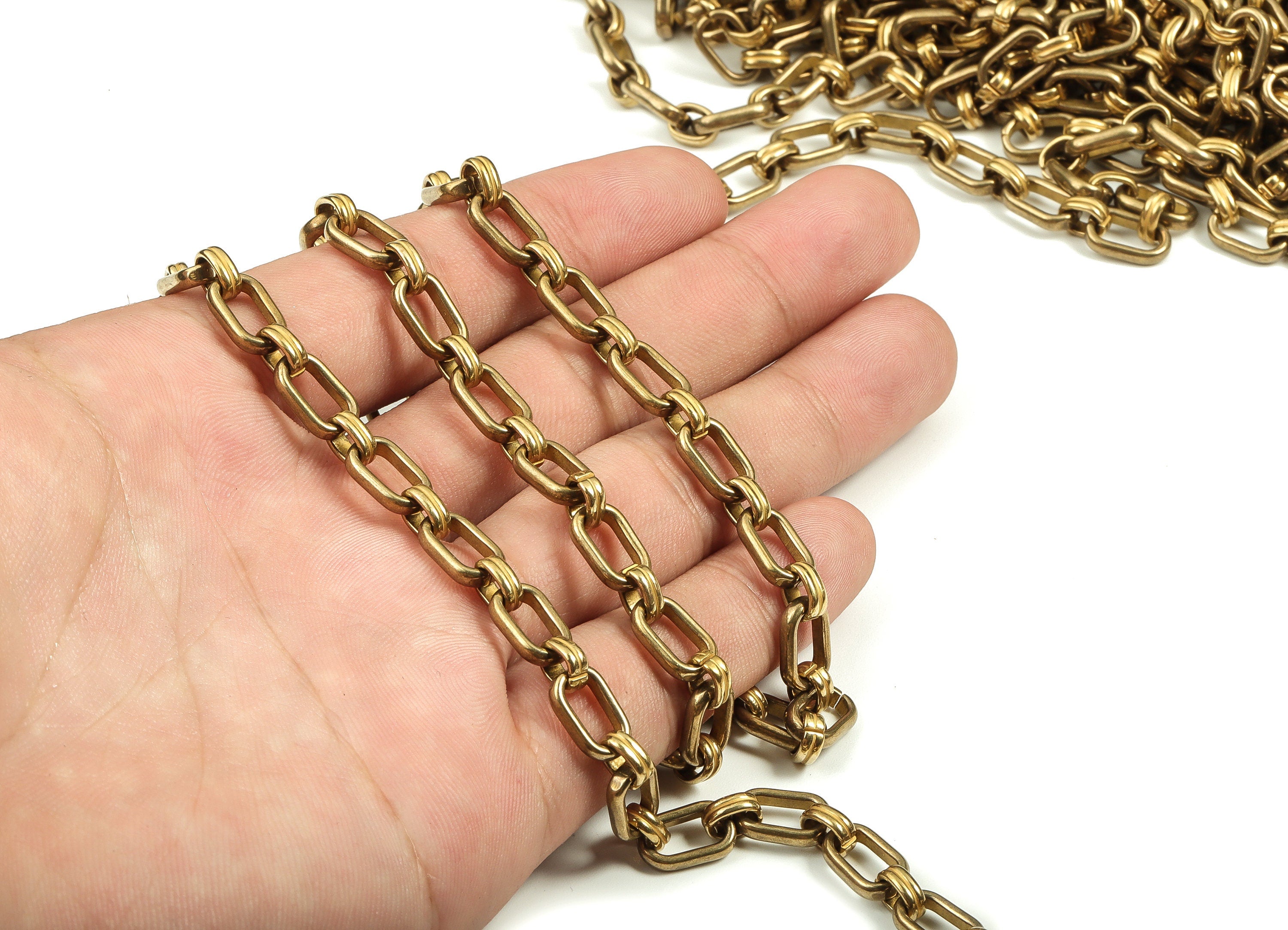Oval Rectangle Paper Clip Layering Chain - Oval Textured Rolo Soldered Cable Chain - For Necklace Bracelet 0.87" x 0.27" x 0.09" CC1201 - DOMEDBAZAAR