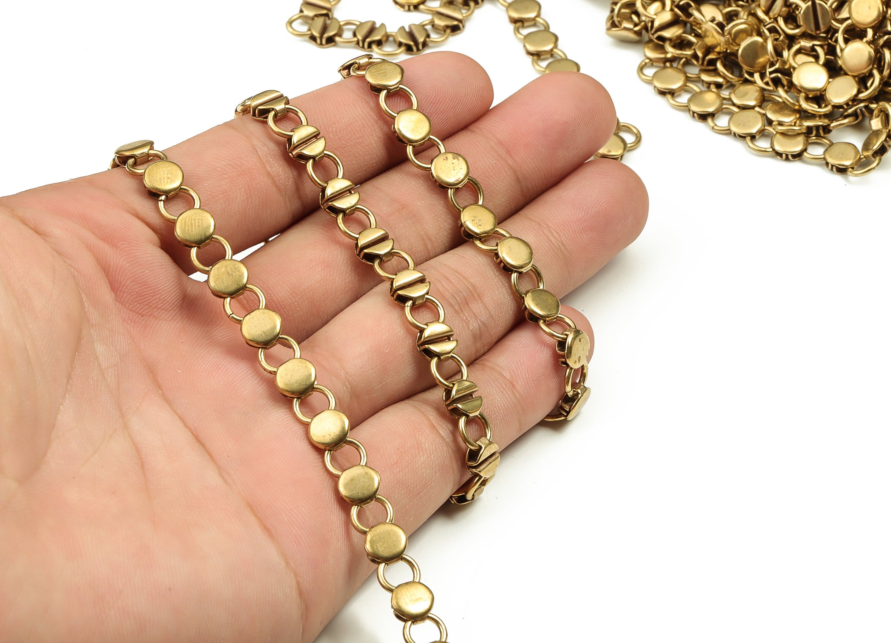 Round Disc Chain - Open Link Round Chain - Round Openlink Chain - For Necklace Bracelet - Jewelry Supplies 0.66" x 0.27" x 0.12" CC1202 - DOMEDBAZAAR