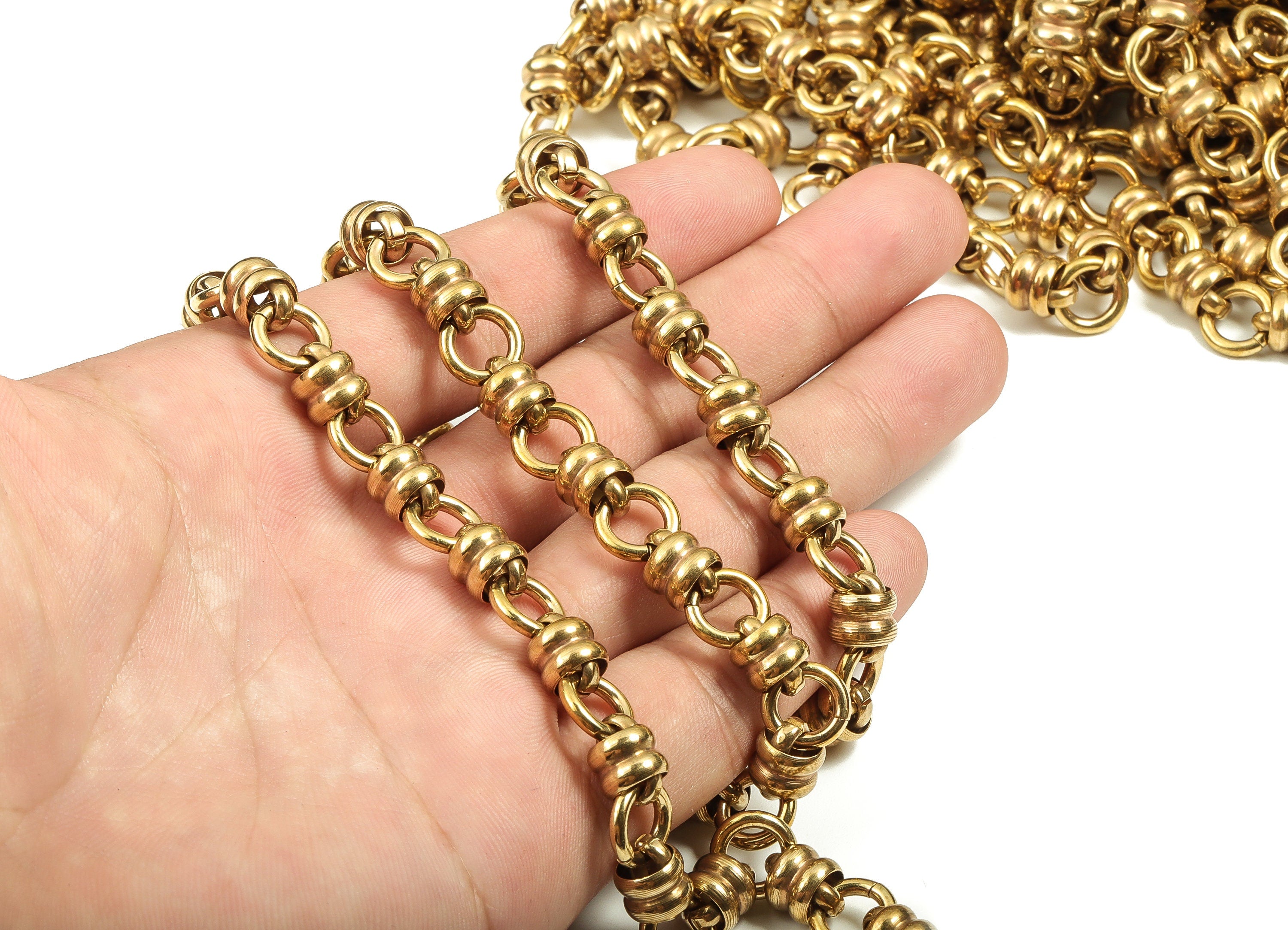 Brass Textured Round Cable Chain - Round Link Rolo Chain - Openlink Cable Chain - For Necklace Bracelet 0.92" x 0.39" x 0.31" CC1206 - DOMEDBAZAAR
