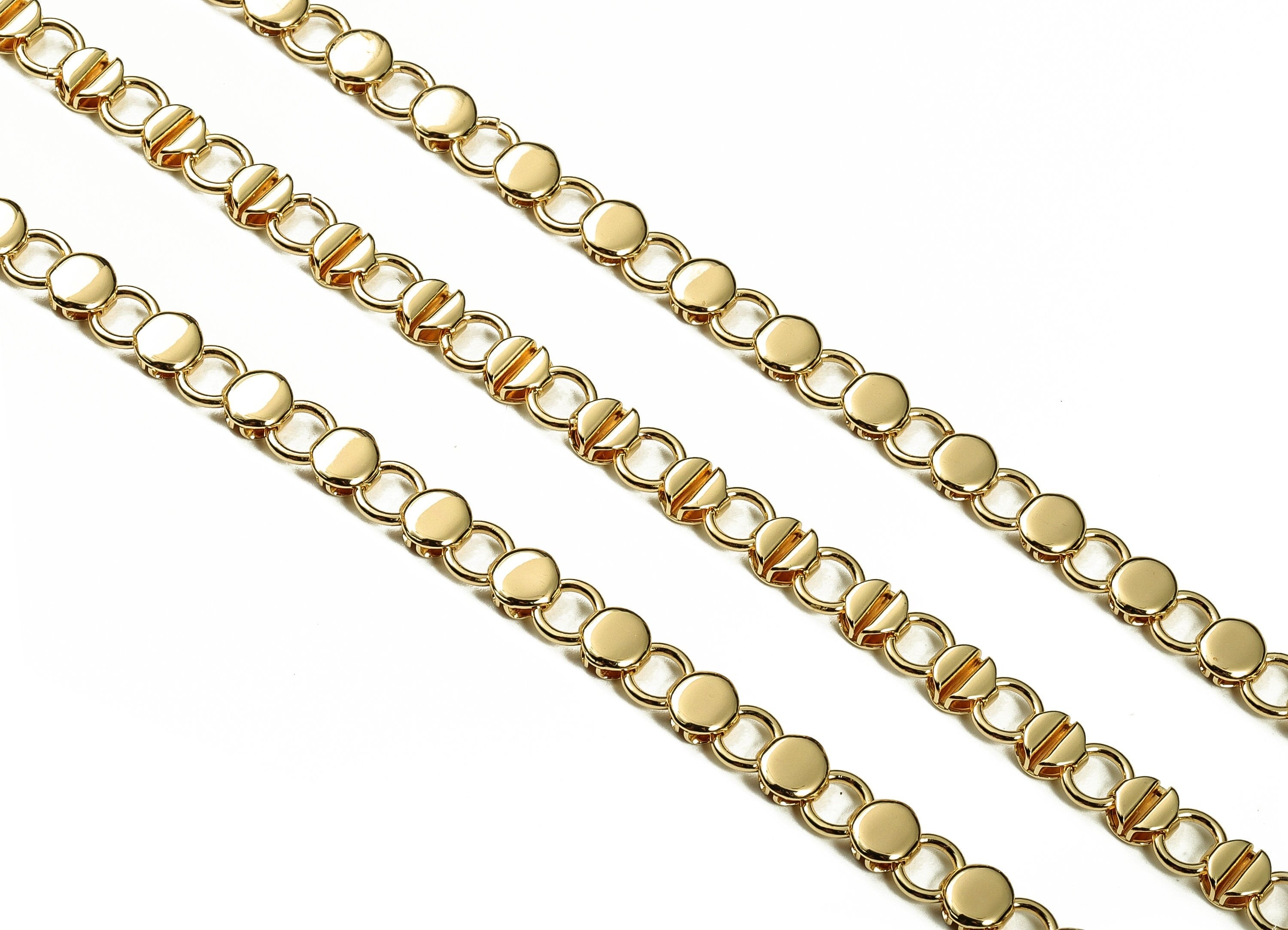Gold Round Disc Chain - 18 Real Gold Textured Round Soldered Chain - For Necklace Bracelet 0.67" x 0.28" x 0.12" RGP3662 - DOMEDBAZAAR