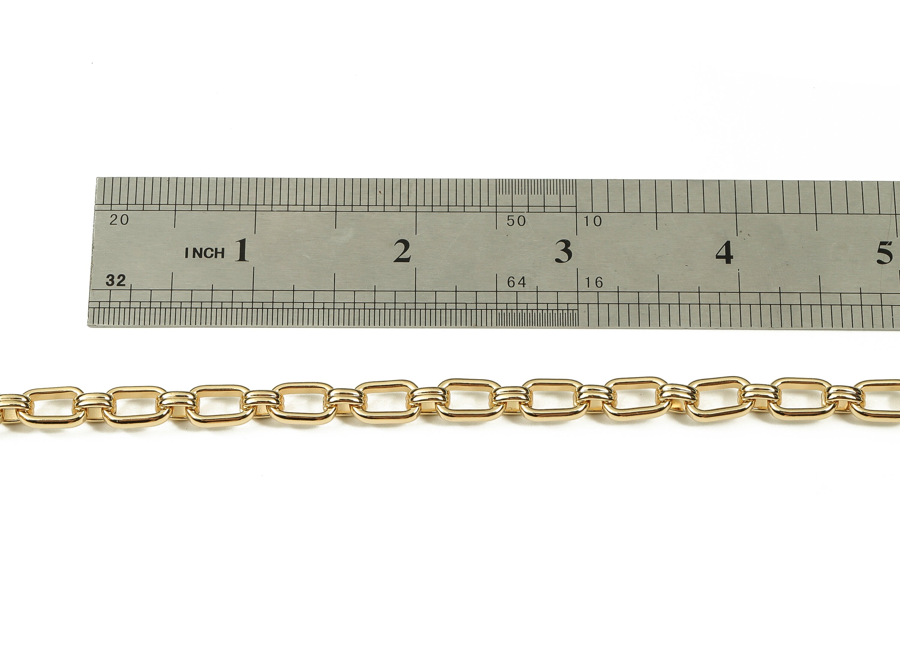 Brass Oval Rectangle Paper Clip Layering Chain - 18 Real Gold Textured Oval Rolo Chain - Soldered Cable Chain 1.11" x 0.31" x 0.10"RGP3663 - DOMEDBAZAAR