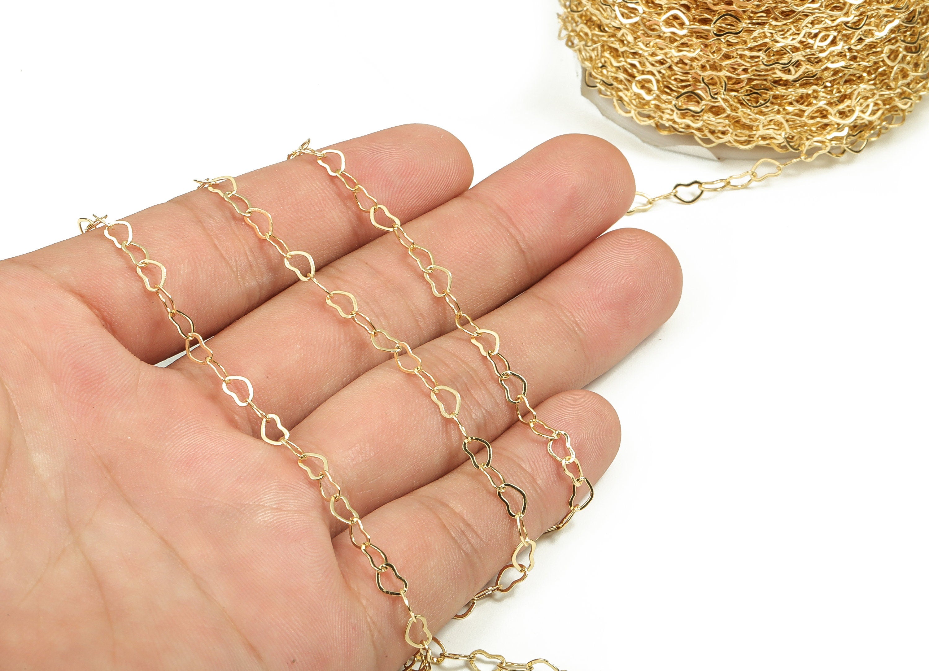 Brass Heart Flat Cable Chain - 18 Real Gold Soldered Mini Heart Chain - For Necklace Bracelet 0.22" x 0.15" x 0.02"RGP3664 - DOMEDBAZAAR