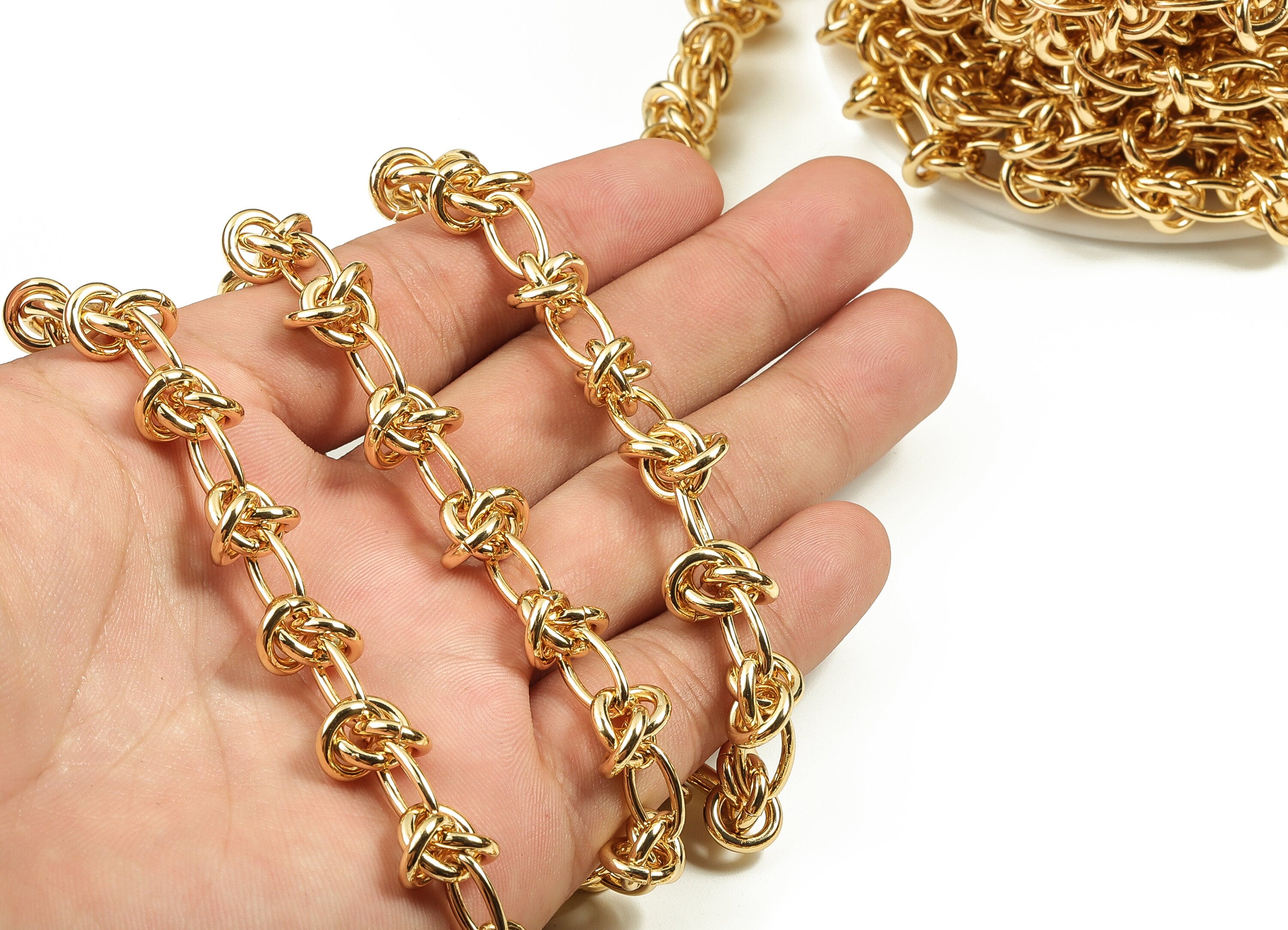 Brass Textured Oval Cable Chain - 18 Real Gold Round Link Cable Chain - Openlink Cable Chain-For Necklace Bracelet 1.00"x0.38"x0.09" RGP3690 - DOMEDBAZAAR