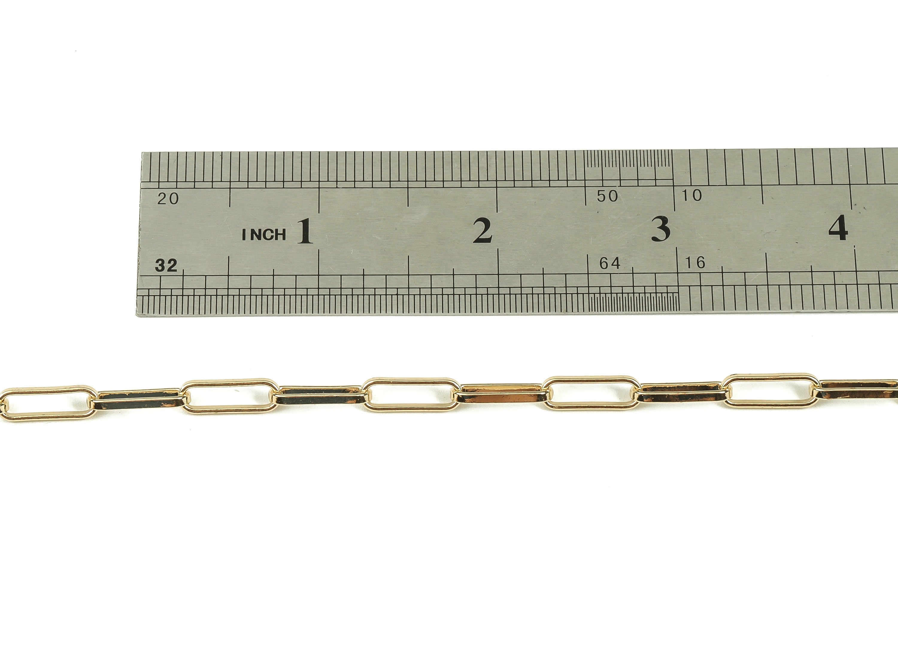 Brass Oval Rectangle Paper Clip Layering Chain - 18K Real Gold Oval Rolo Chain - Soldered Flat Cable Chain 0.56" x 0.19" x 0.06" RGP3692 - DOMEDBAZAAR