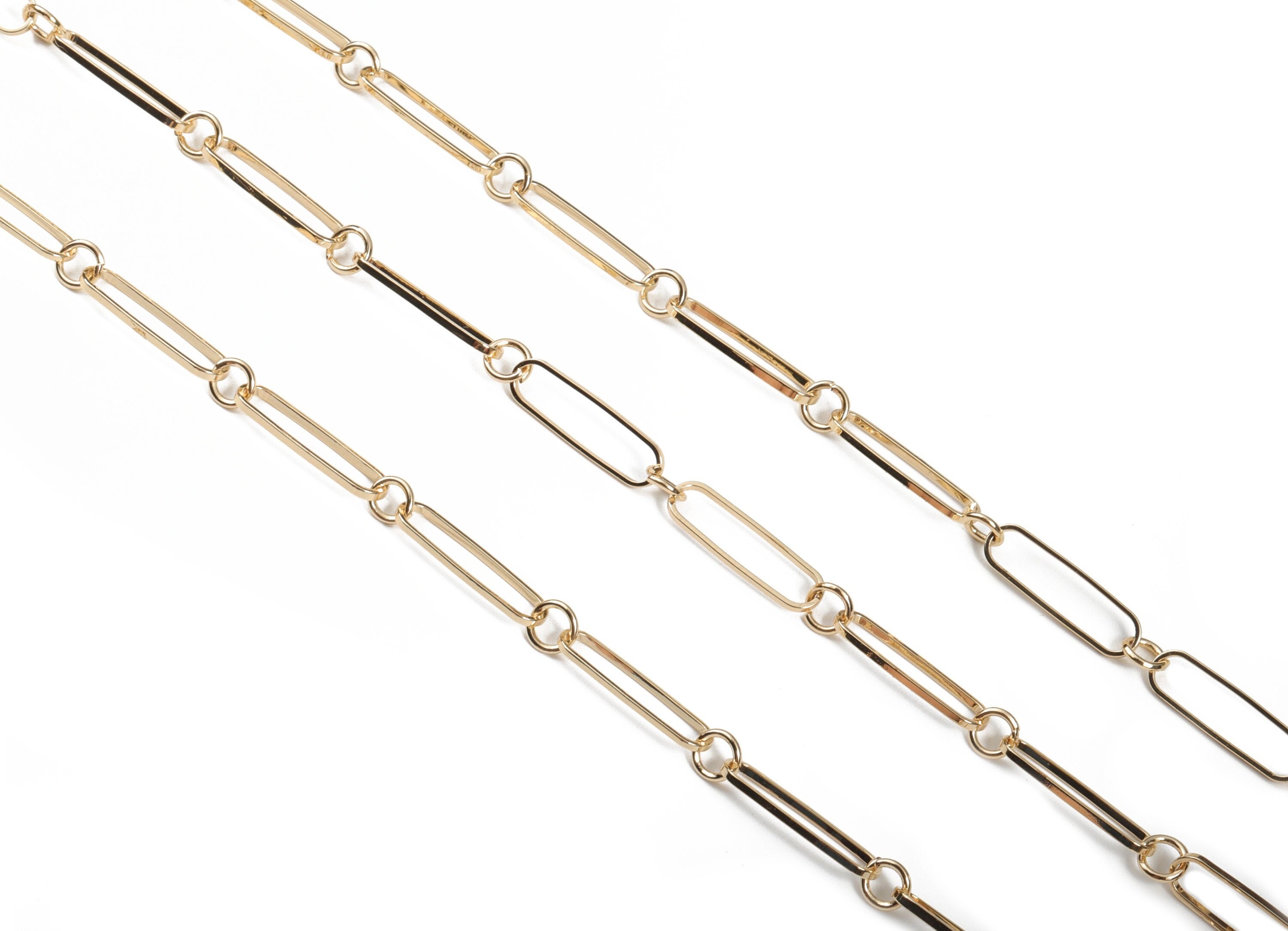 Brass Oval Rectangle Paper Clip Layering Chain - 18K Real Gold Round Rolo Openlink Chain - Flat Cable Chain 0.87" x 0.25" x 0.04" RGP3693 - DOMEDBAZAAR