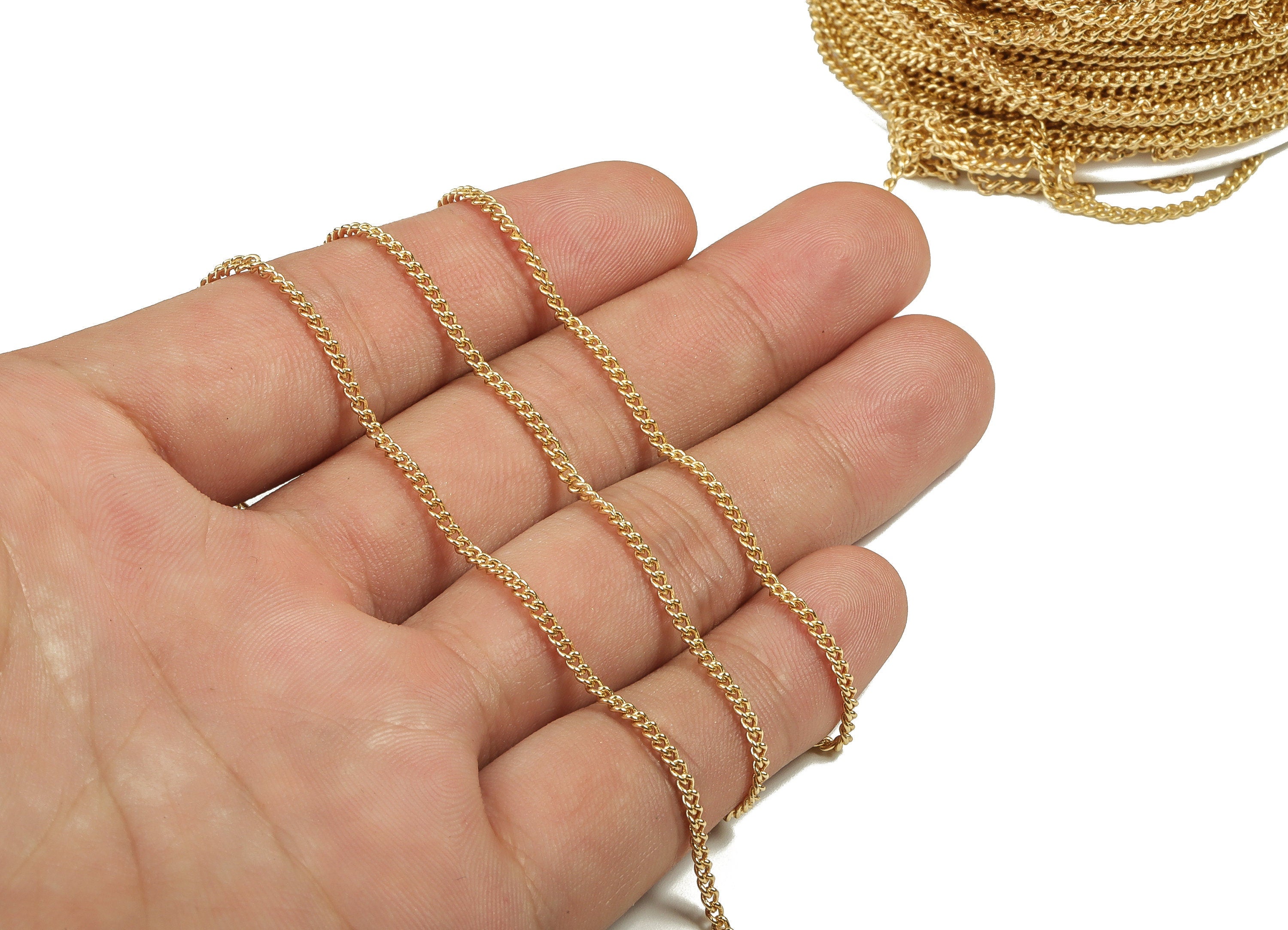 Brass Mini Curb Chain - 18K Real Gold Oval Soldered Cable Chain - Faceted Chain - For Necklace Bracelet 0.10"x0.07"x0.03" RGP3941 - DOMEDBAZAAR