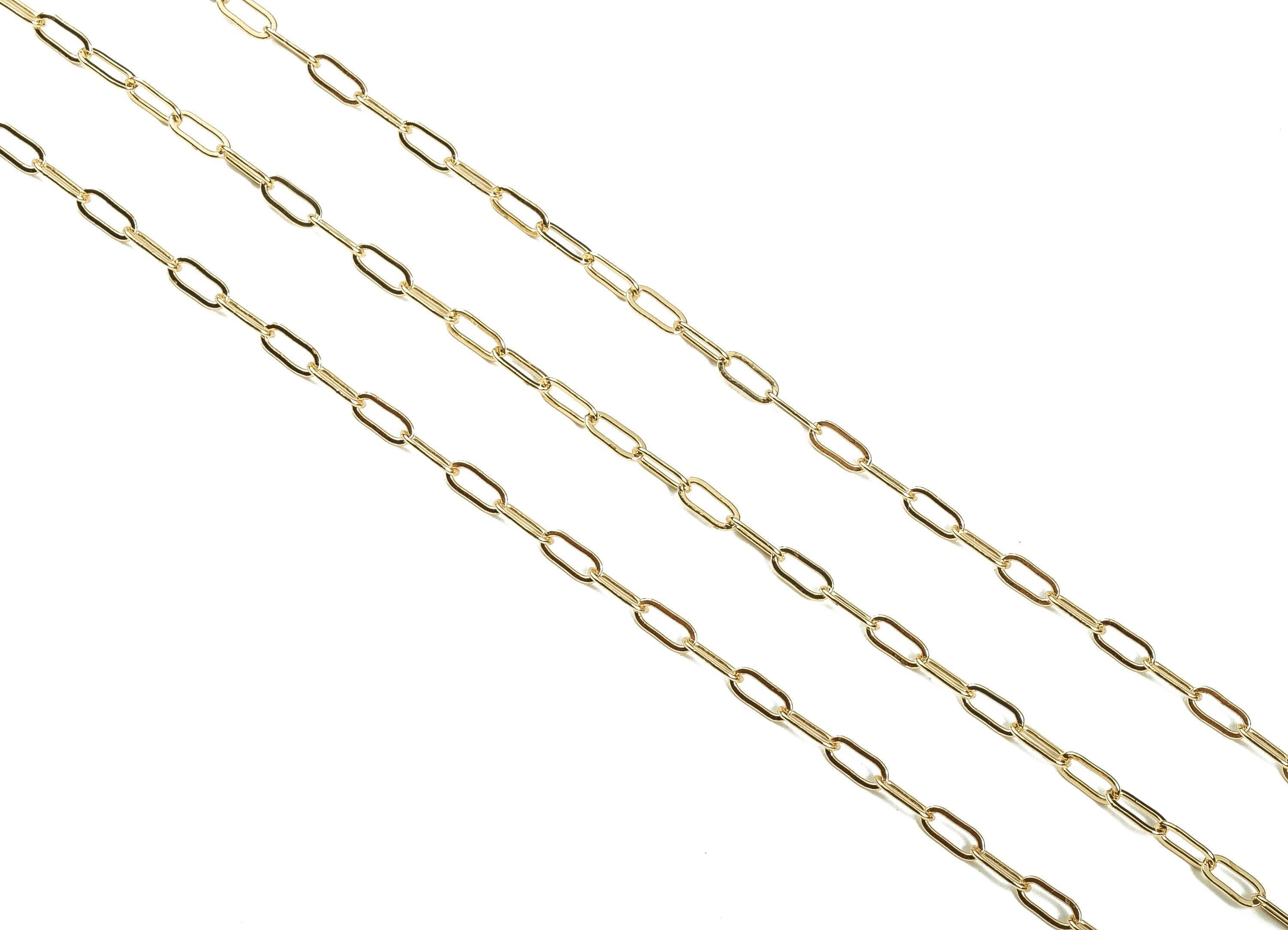 Brass Oval Rectangle Paper Clip Layering Chain - 18 Real Gold Oval Rolo Chain - Soldered Flat Cable Chain 0.24" x 0.11" x 0.16" RGP3942 - DOMEDBAZAAR
