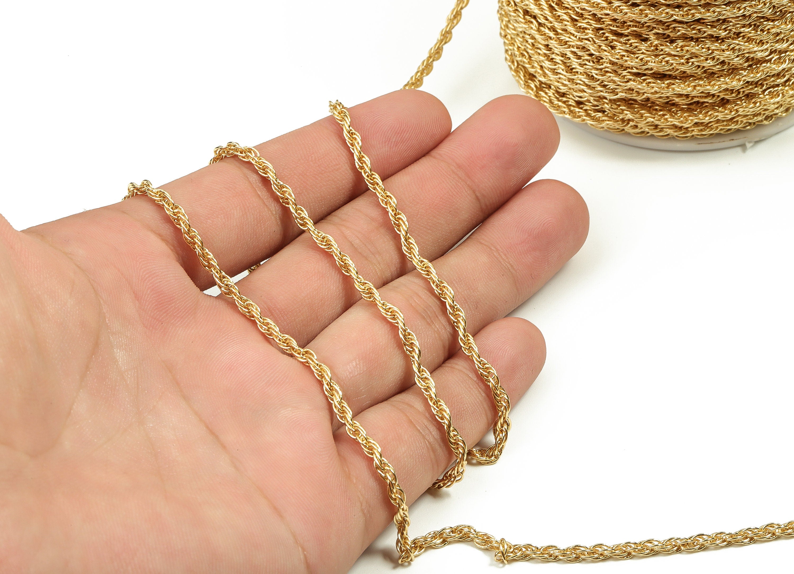 Brass Rope Chain - 18K Real Gold Textured Oval Soldered Chain - Gold Oval Chain - For Necklace Bracelet - 0.10"x0.07"x0.03" RGP3943 - DOMEDBAZAAR