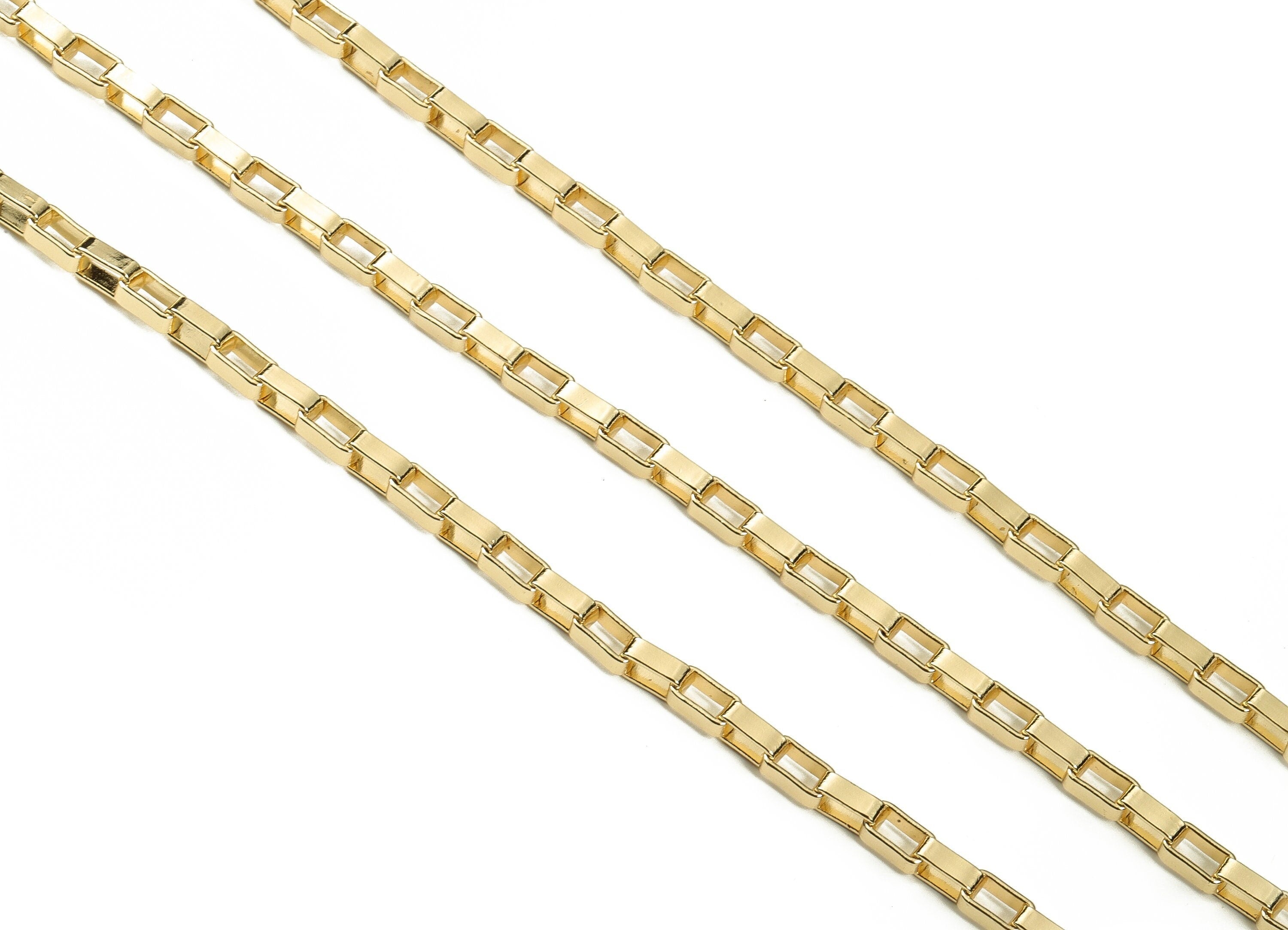 Brass Rectangle Paper Clip Layering Chain - 18 Real Gold Rectangle Openlink Chain - Flat Cable Chain 0.29" x 0.16" x 0.10" RGP3949 - DOMEDBAZAAR