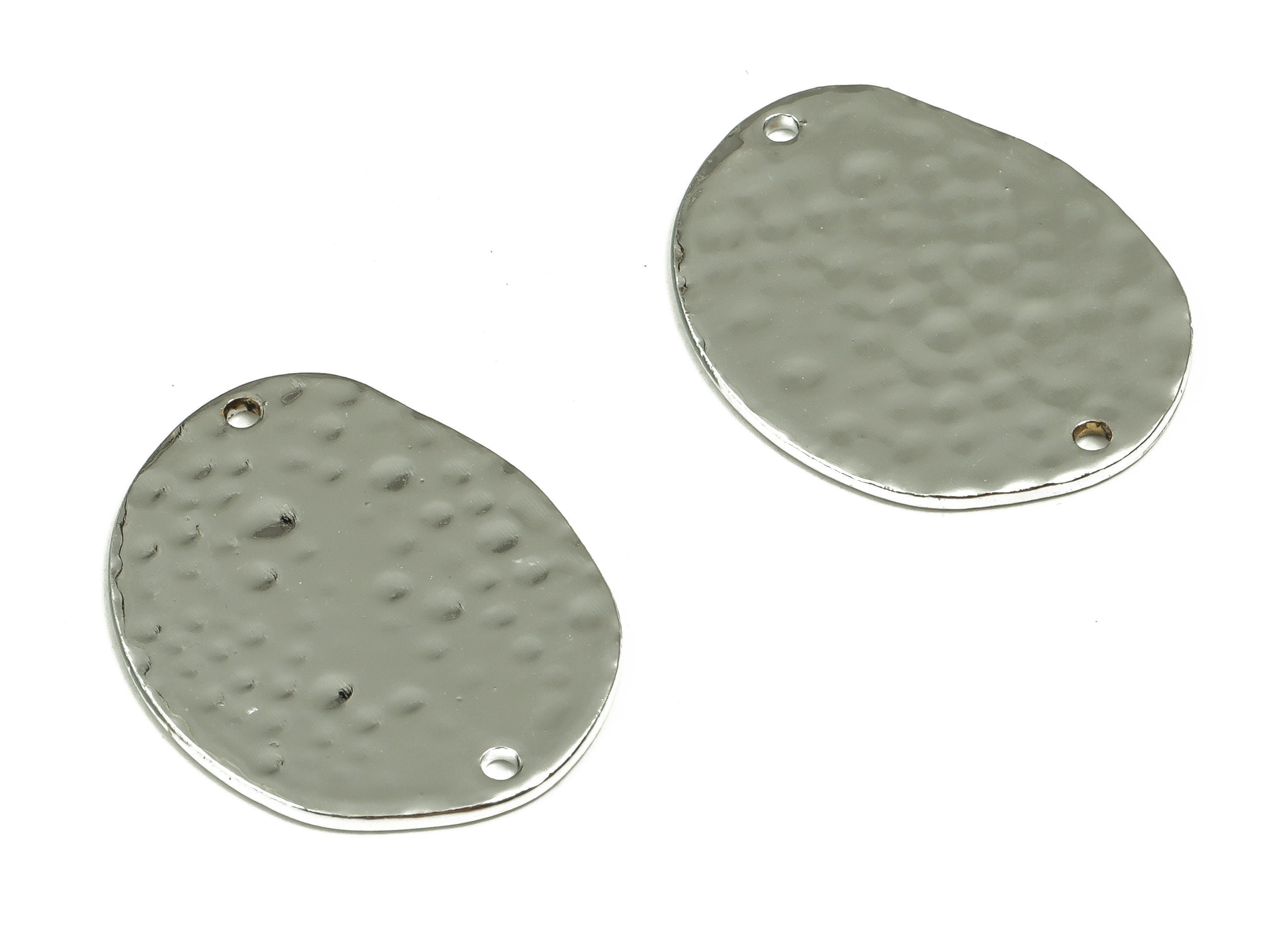 Brass Hammered Oval Connector - Raw Brass Oval Earring Charms - Silver Tone Plated Brass - Jewelry Supplies - 24.96x19.17x1.02mm - PP4704S - DOMEDBAZAAR