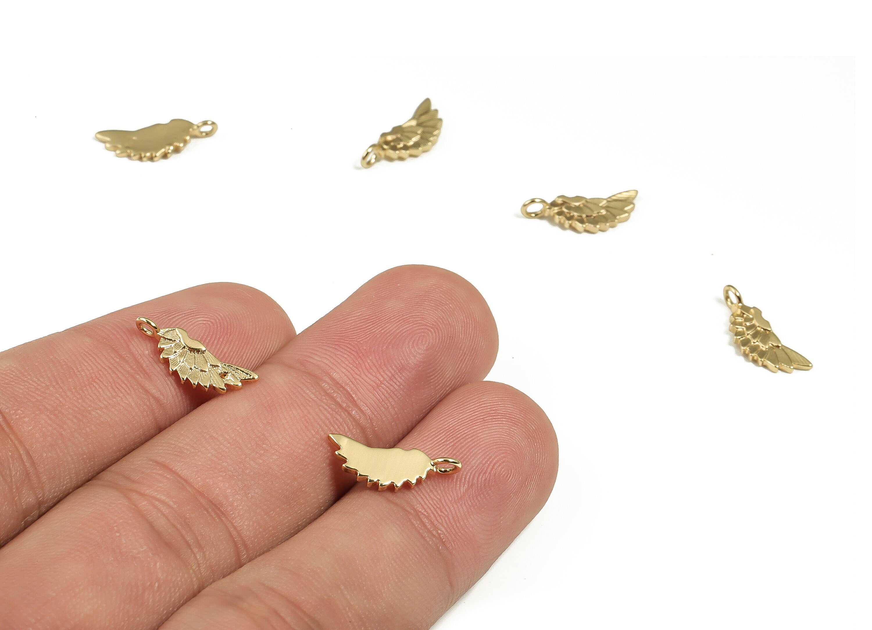 Brass Wing Earring Charm – Angel Wing Charms – Wing Pendants - 18k Real Gold Plated Brass – Jewelry Supplies – 14.61x5.36x1.17mm – RGP4037 - DOMEDBAZAAR