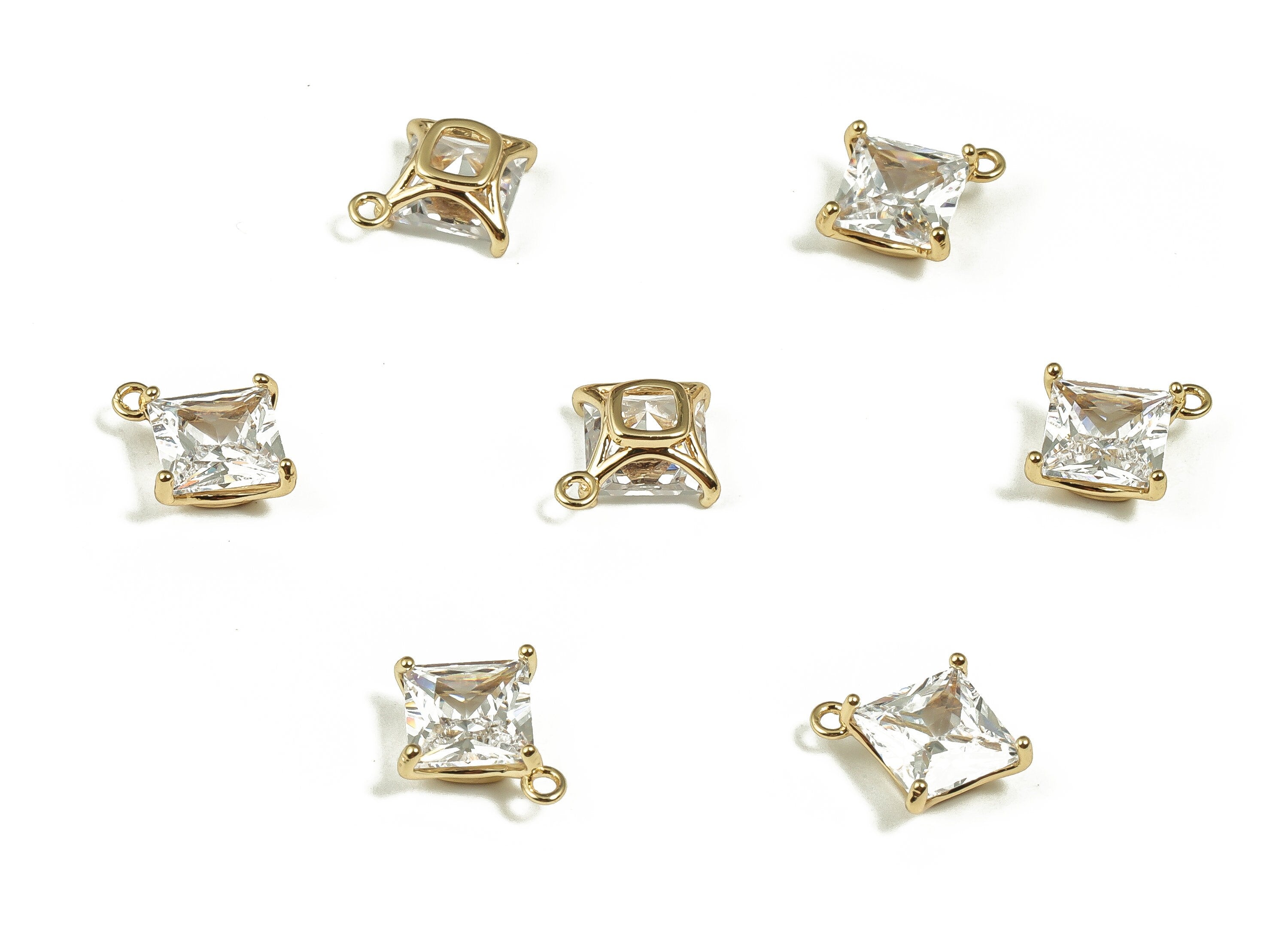 Bling Clear Zircon Square Pendant Charm – Square Earring Charm – 18K Real Gold Plated Brass - Jewelry Finding – 10.89x9.40x3.72mm – RGP4040 - DOMEDBAZAAR