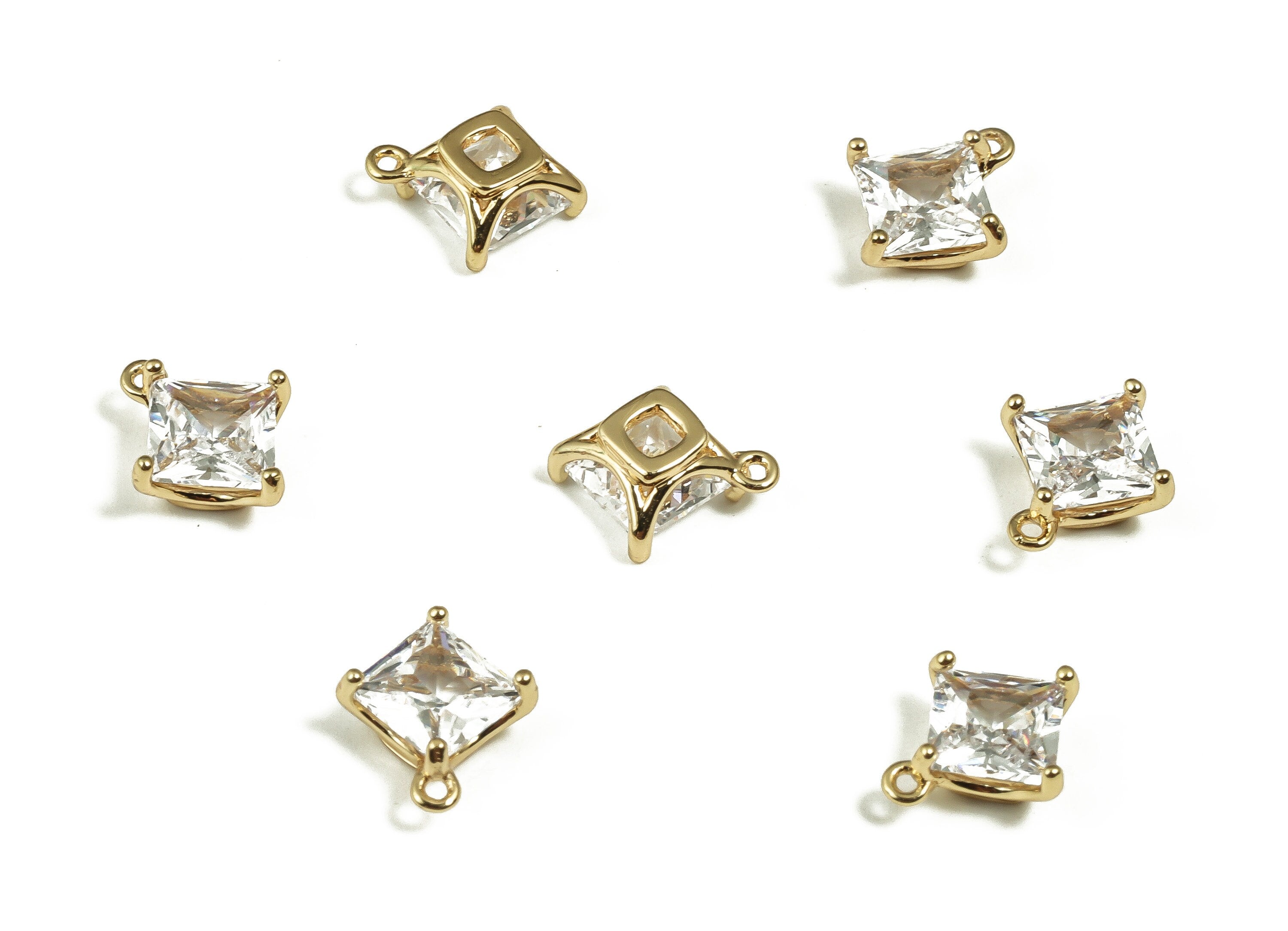 Bling Clear Zircon Square Pendant Charm – Square Earring Charm – 18K Real Gold Plated Brass - Jewelry Finding – 9.16x7.86x3.54mm – RGP4039 - DOMEDBAZAAR