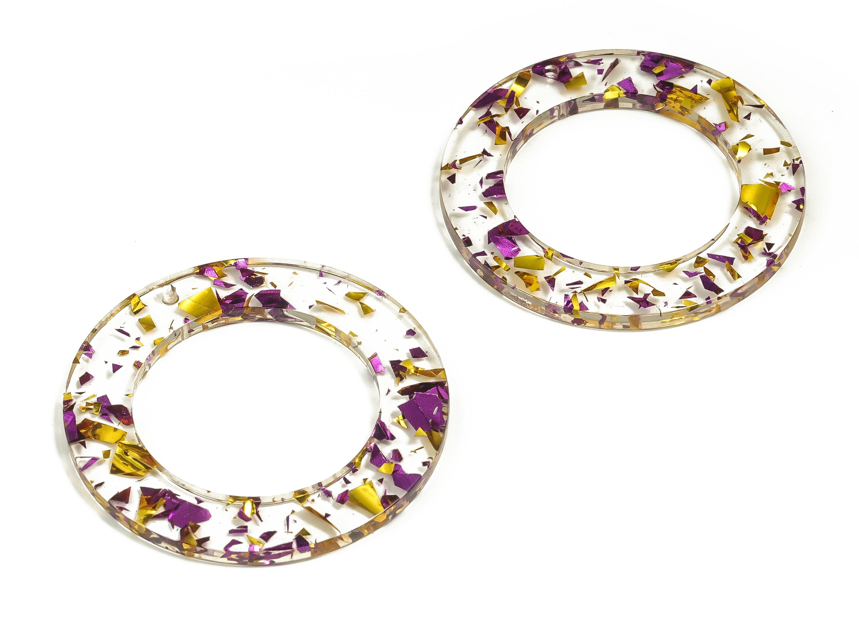 Acrylic Round Earring Charms - Acrylic Circle Pendant - Purple & Gold Confetti - Color Code: A388 - 43.63x43.63x2.86mm - AC2331-A388 - DOMEDBAZAAR