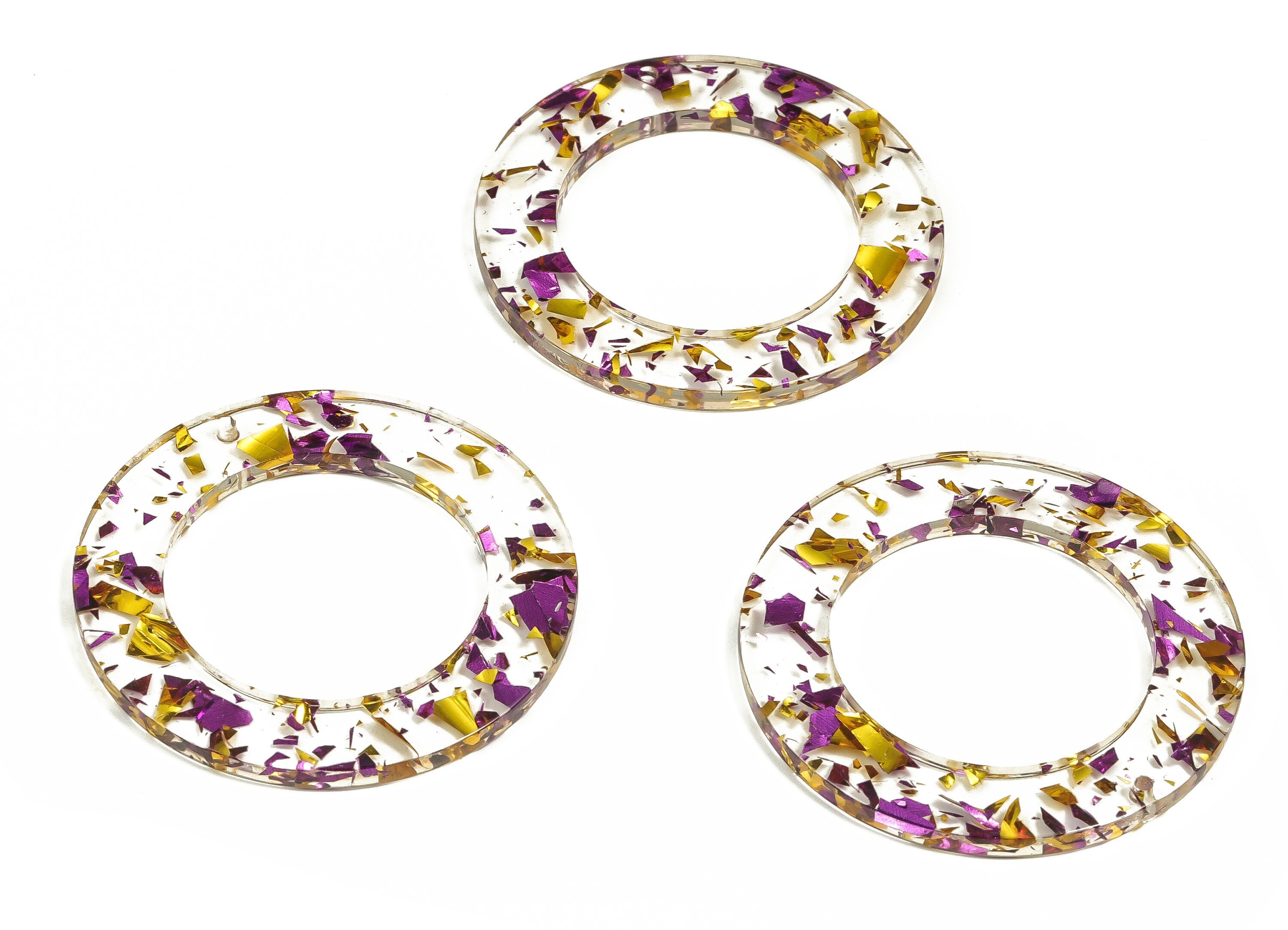 Acrylic Round Earring Charms - Acrylic Circle Pendant - Purple & Gold Confetti - Color Code: A388 - 43.63x43.63x2.86mm - AC2331-A388 - DOMEDBAZAAR