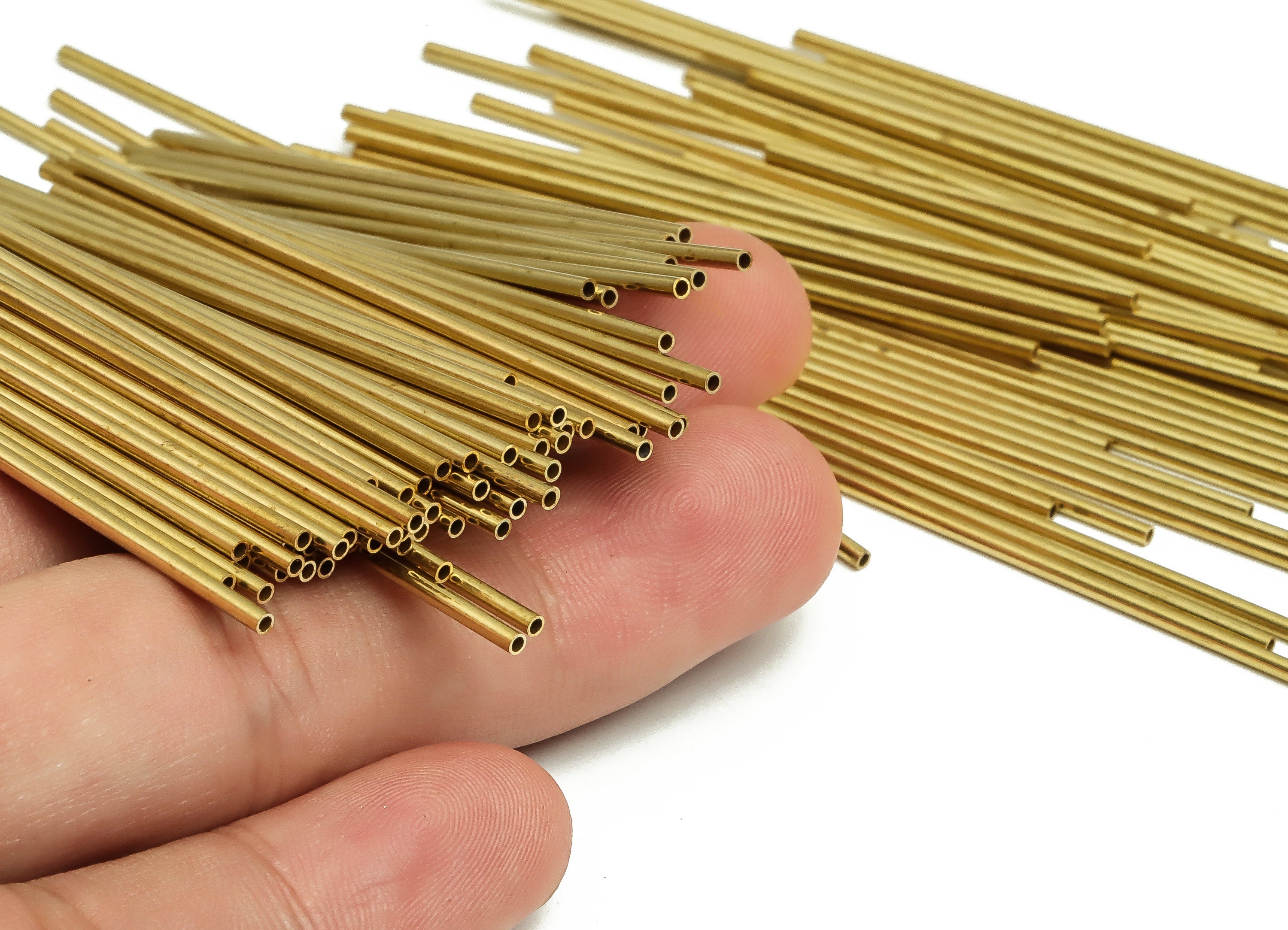Round Brass Himmeli Tubes - Raw Brass Himmeli DIY Tube Beads - Circle Pipes for Geometric Shapes - For Air Plants -1.5x0.2x60mm- PP4567-60 - DOMEDBAZAAR