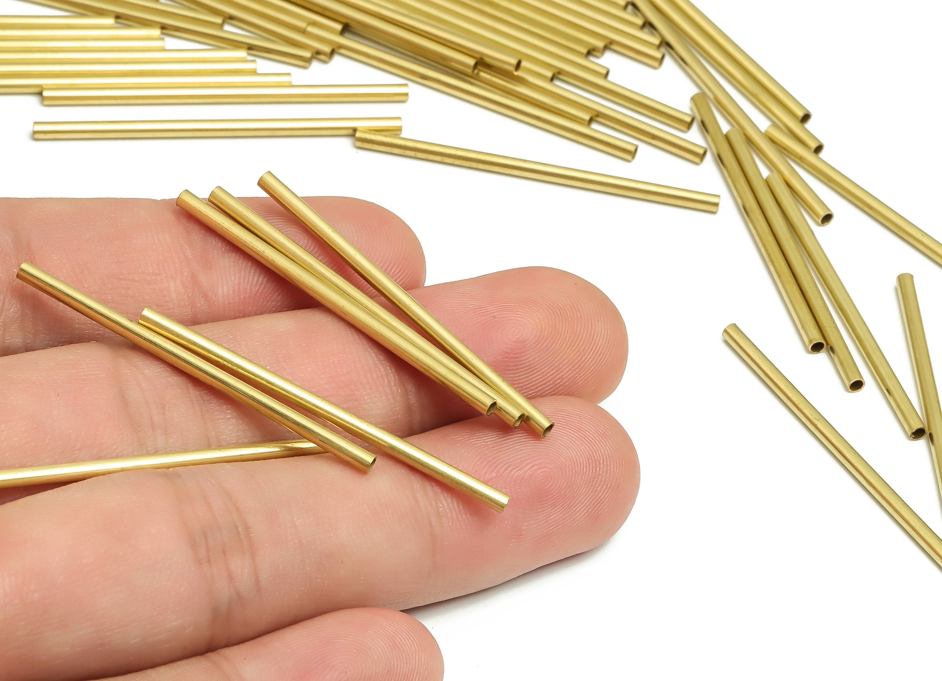 Round Brass Himmeli Tubes - Raw Brass Himmeli DIY Tube Beads - Circle Pipes for Geometric Shapes - For Air Plants -2x0.2x40mm- PP4568-40 - DOMEDBAZAAR