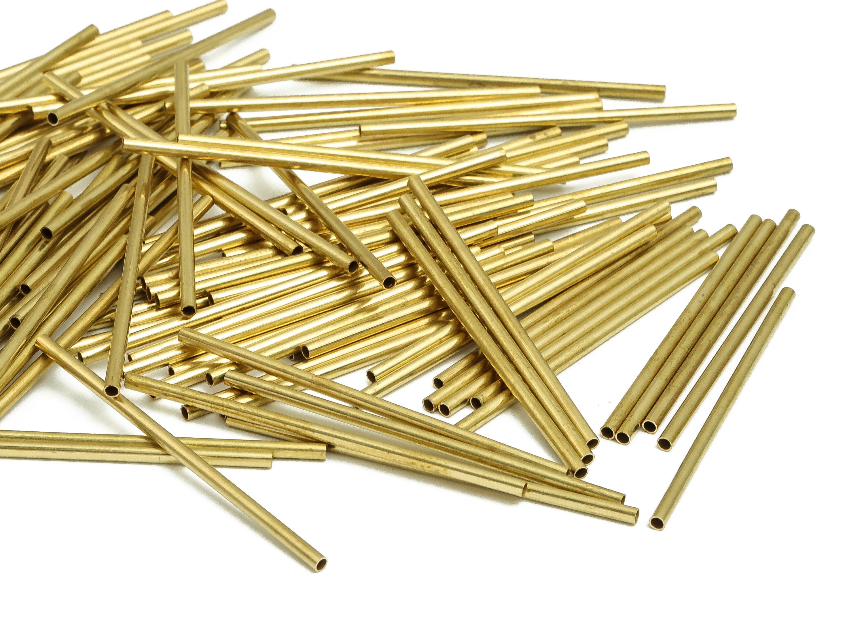 Round Brass Himmeli Tubes - Raw Brass Himmeli DIY Tube Beads - Circle Pipes for Geometric Shapes - For Air Plants -2x0.2x50mm- PP4568-50 - DOMEDBAZAAR