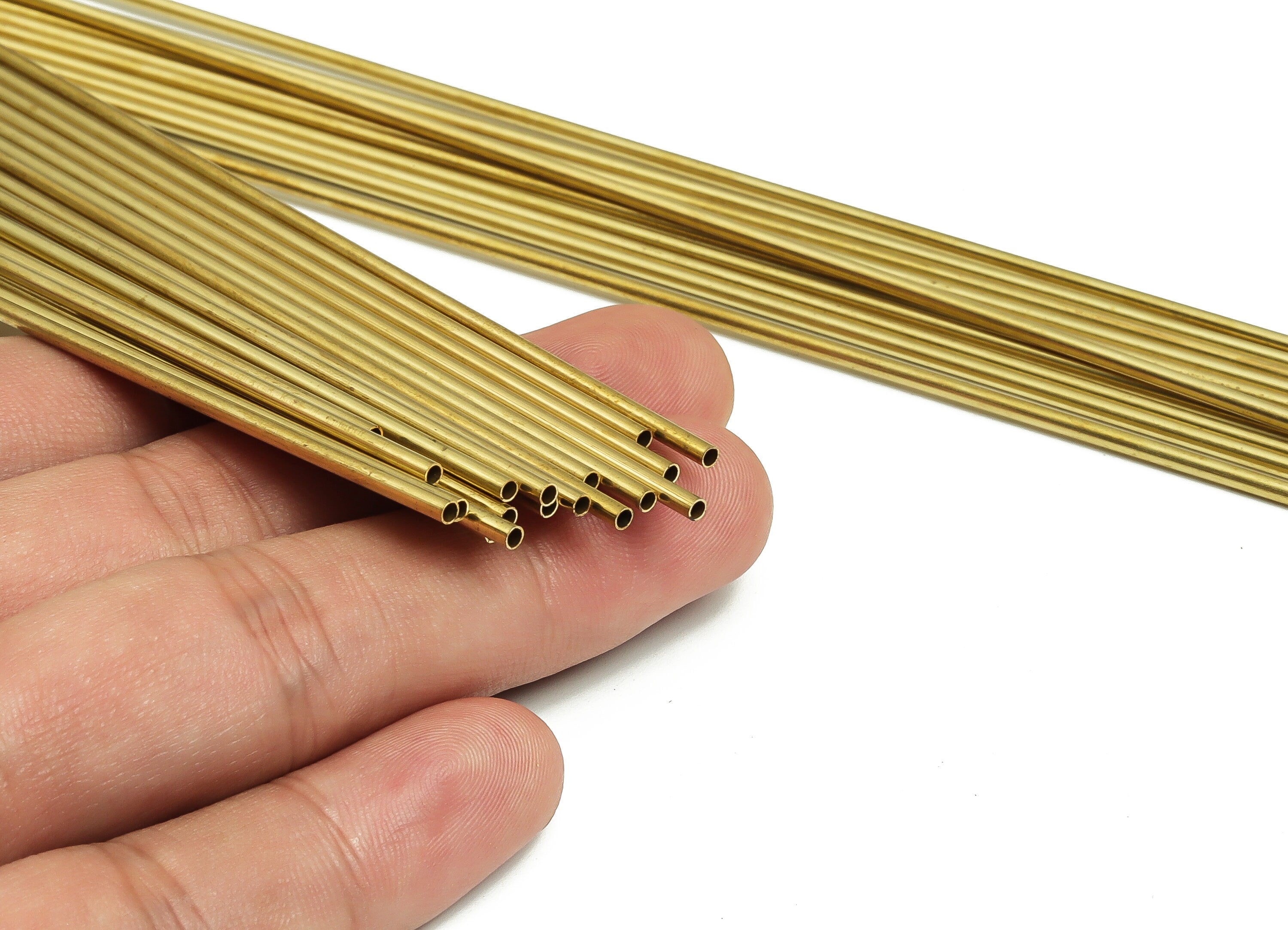 Round Brass Himmeli Tubes - Raw Brass Himmeli DIY Tube Beads - Circle Pipes for Geometric Shapes - For Air Plants -2x0.2x190mm- PP4568-190 - DOMEDBAZAAR