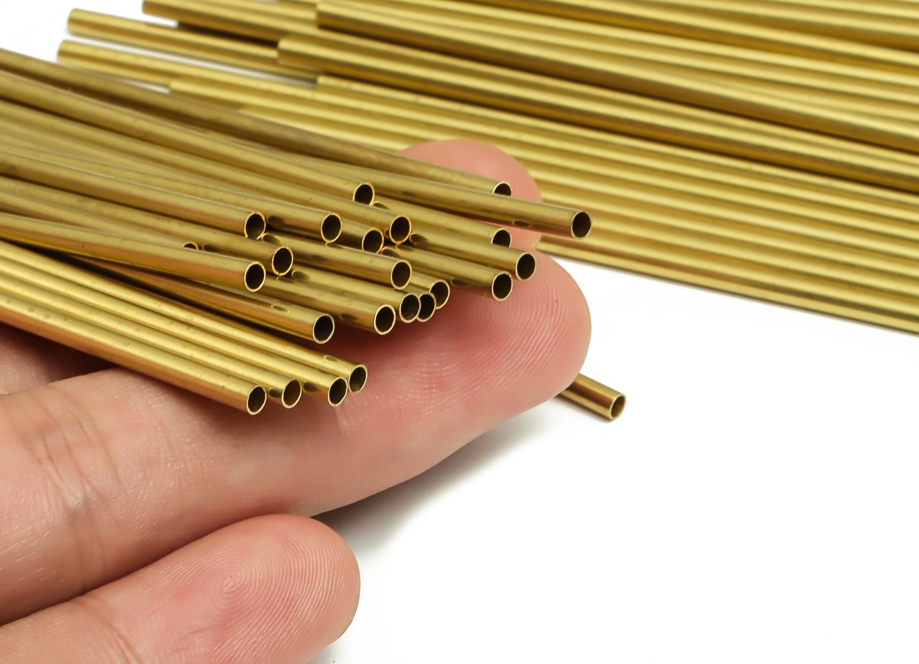 Round Brass Himmeli Tubes - Raw Brass Himmeli DIY Tube Beads - Circle Pipes for Geometric Shapes - For Air Plants -2.5x0.2x90mm- PP4569-90 - DOMEDBAZAAR