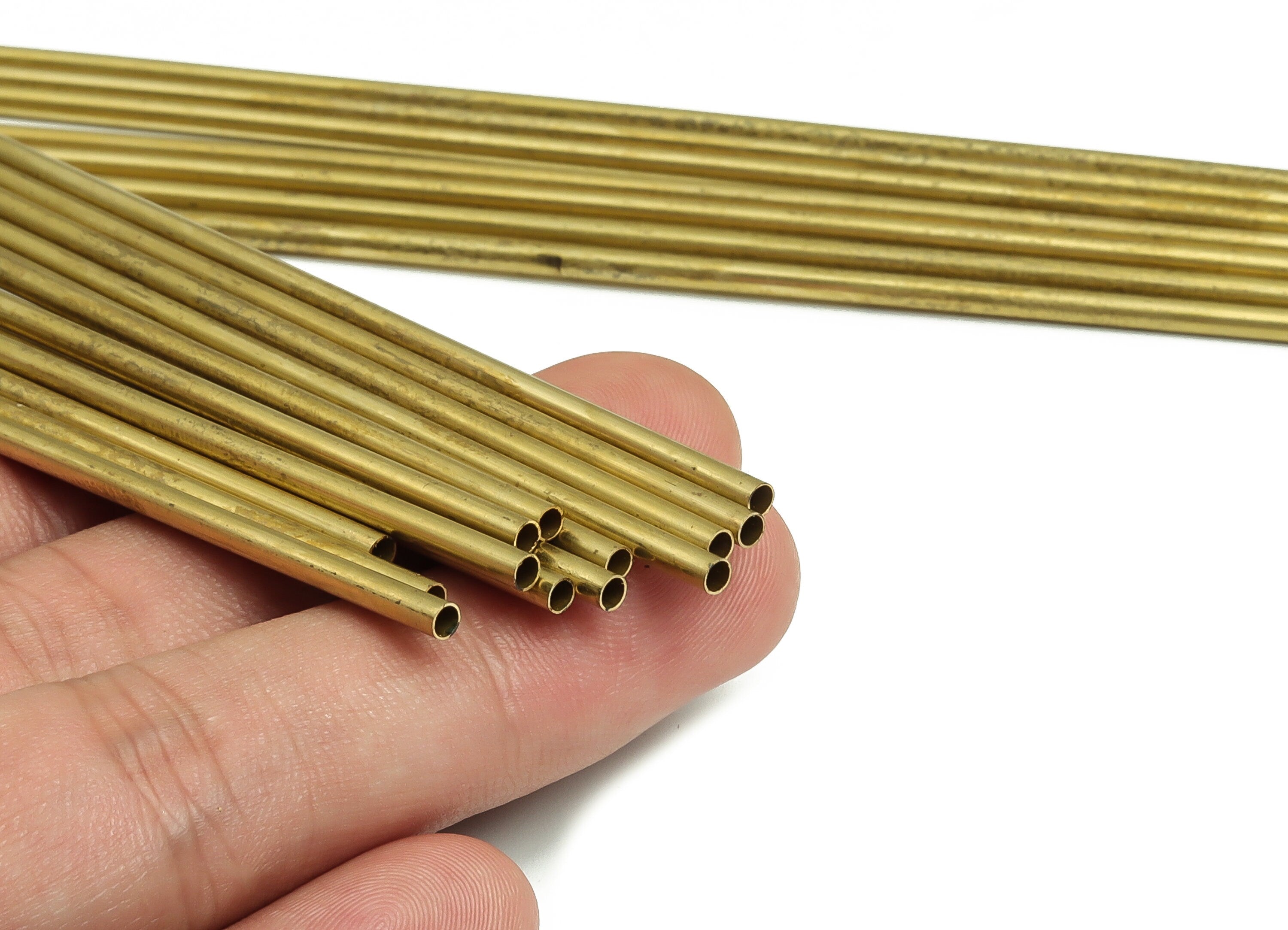 Round Brass Himmeli Tubes - Raw Brass Himmeli DIY Tube Beads - Circle Pipes for Geometric Shapes - For Air Plants -2.5x0.2x140mm- PP4569-140 - DOMEDBAZAAR