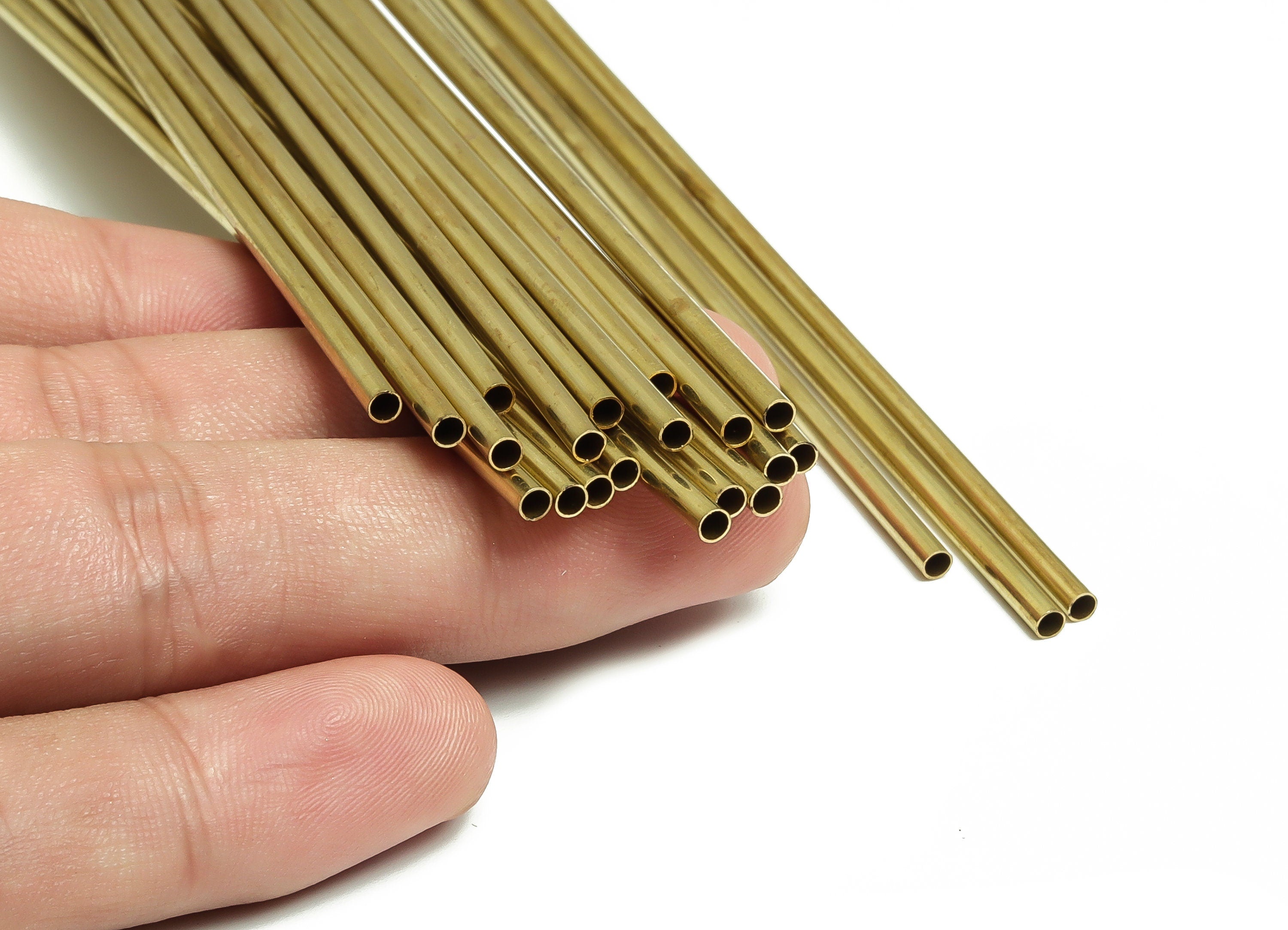Round Brass Himmeli Tubes - Raw Brass Himmeli DIY Tube Beads - Circle Pipes for Geometric Shapes - For Air Plants -2.5x0.2x190mm- PP4569-190 - DOMEDBAZAAR