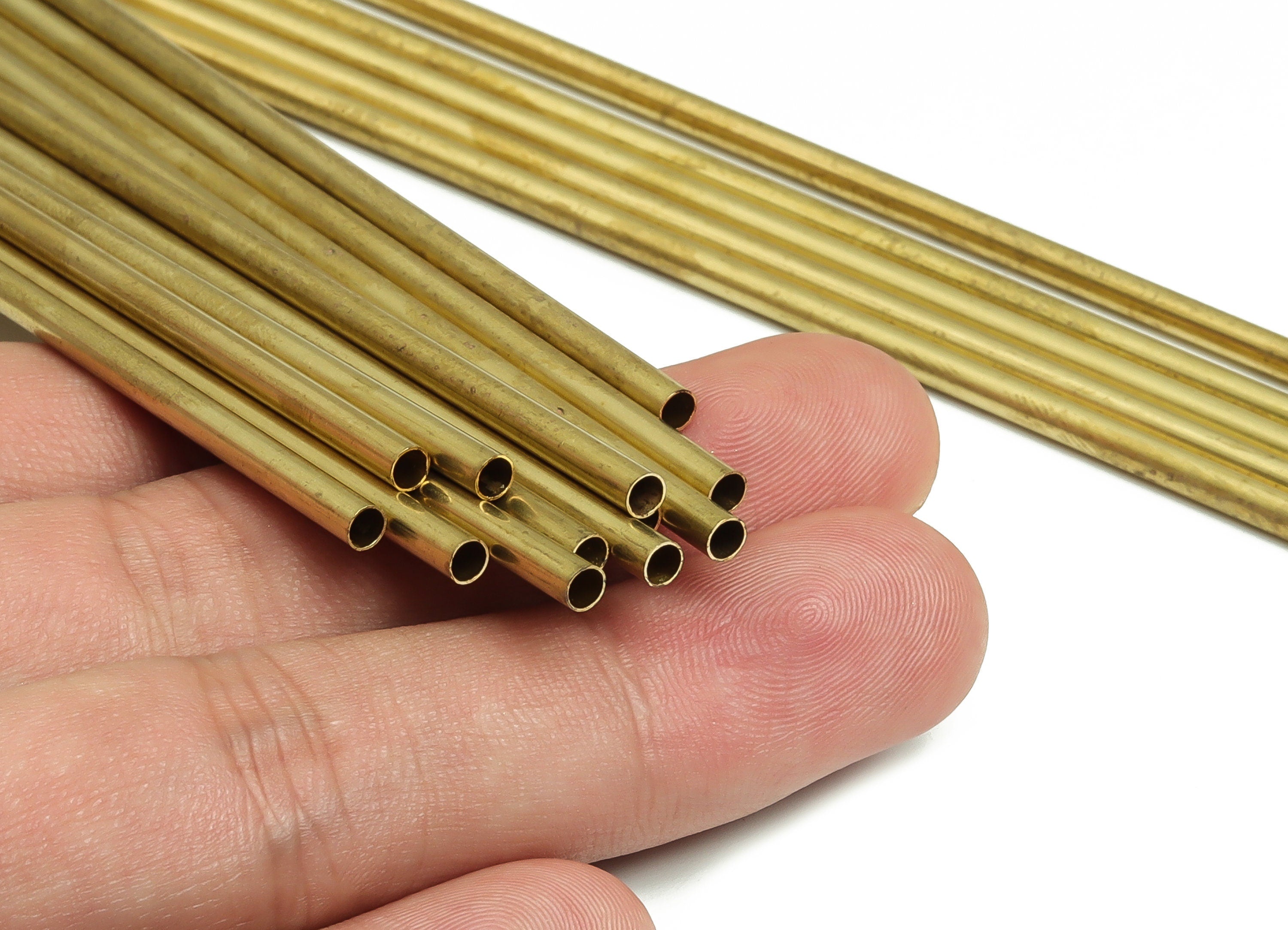 Round Brass Himmeli Tubes - Raw Brass Himmeli DIY Tube Beads - Circle Pipes for Geometric Shapes - For Air Plants -3x0.2x110mm- PP4570-110 - DOMEDBAZAAR