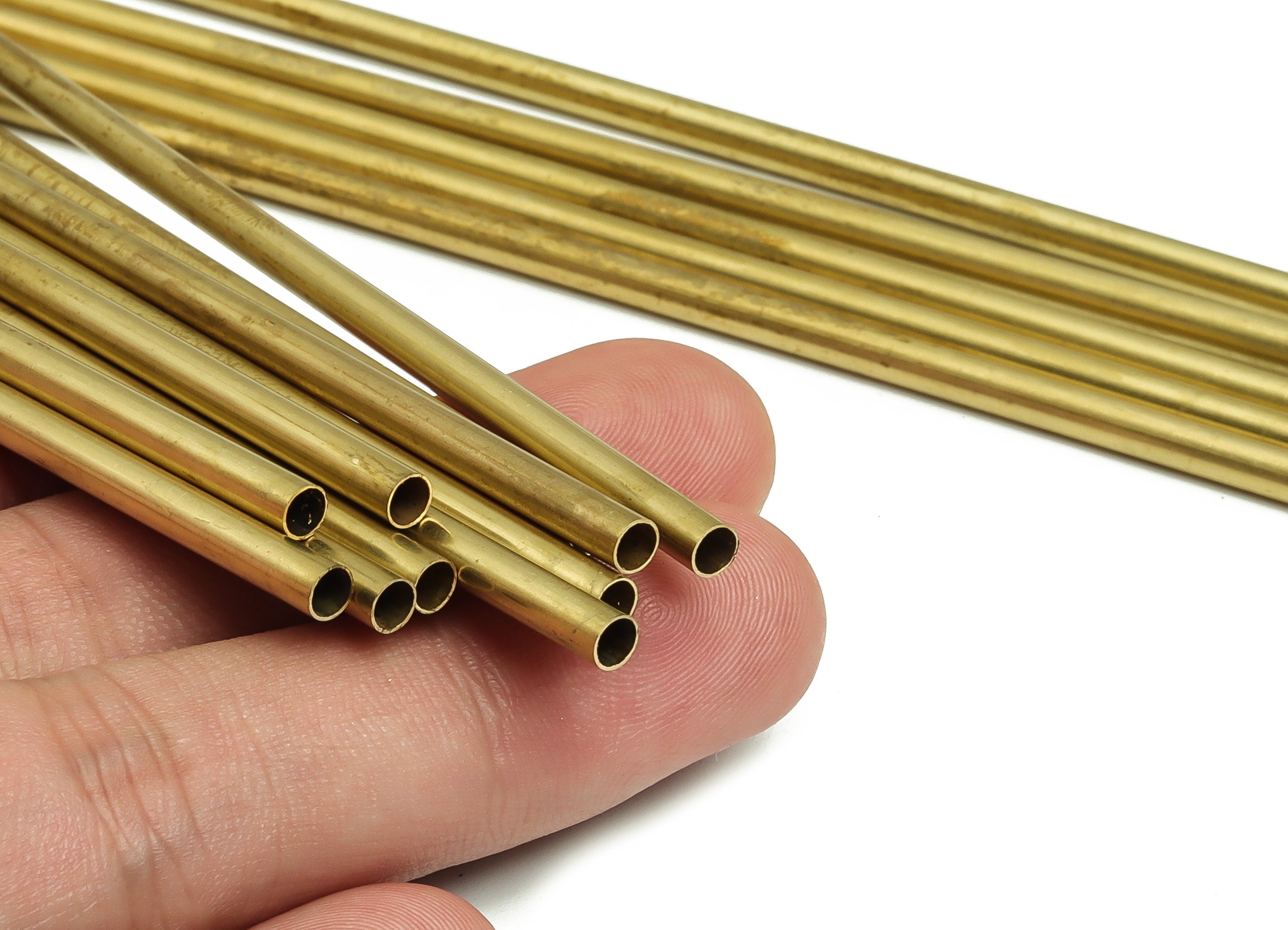 Round Brass Himmeli Tubes - Raw Brass Himmeli DIY Tube Beads - Circle Pipes for Geometric Shapes - For Air Plants -3.5x0.2x150mm- PP4571-150 - DOMEDBAZAAR