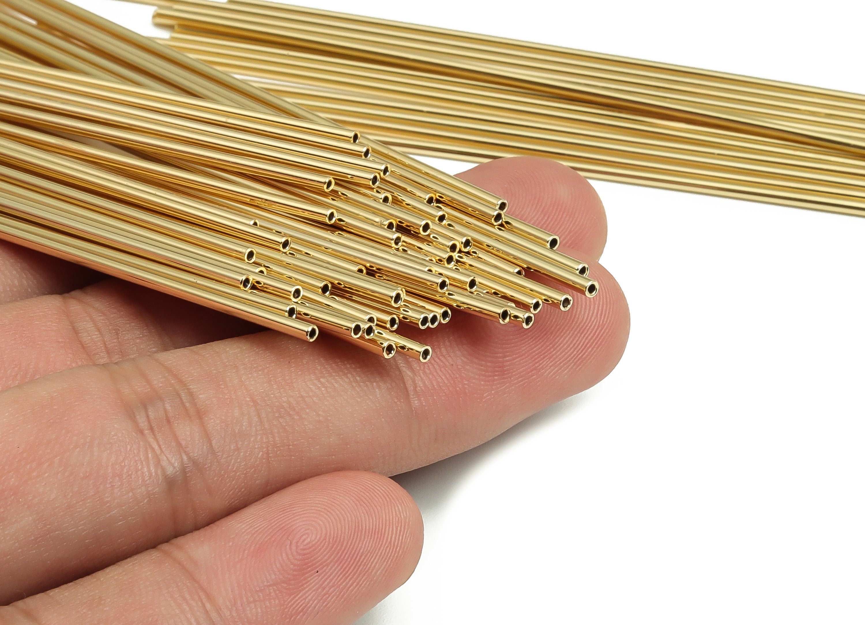 Brass Himmeli Tubes - Brass Himmeli DIY Tube Beads - Geometric Shapes - For Plants - 18k Real Gold Plated Brass -1.5x0.2x100mm-RGP4047-100 - DOMEDBAZAAR