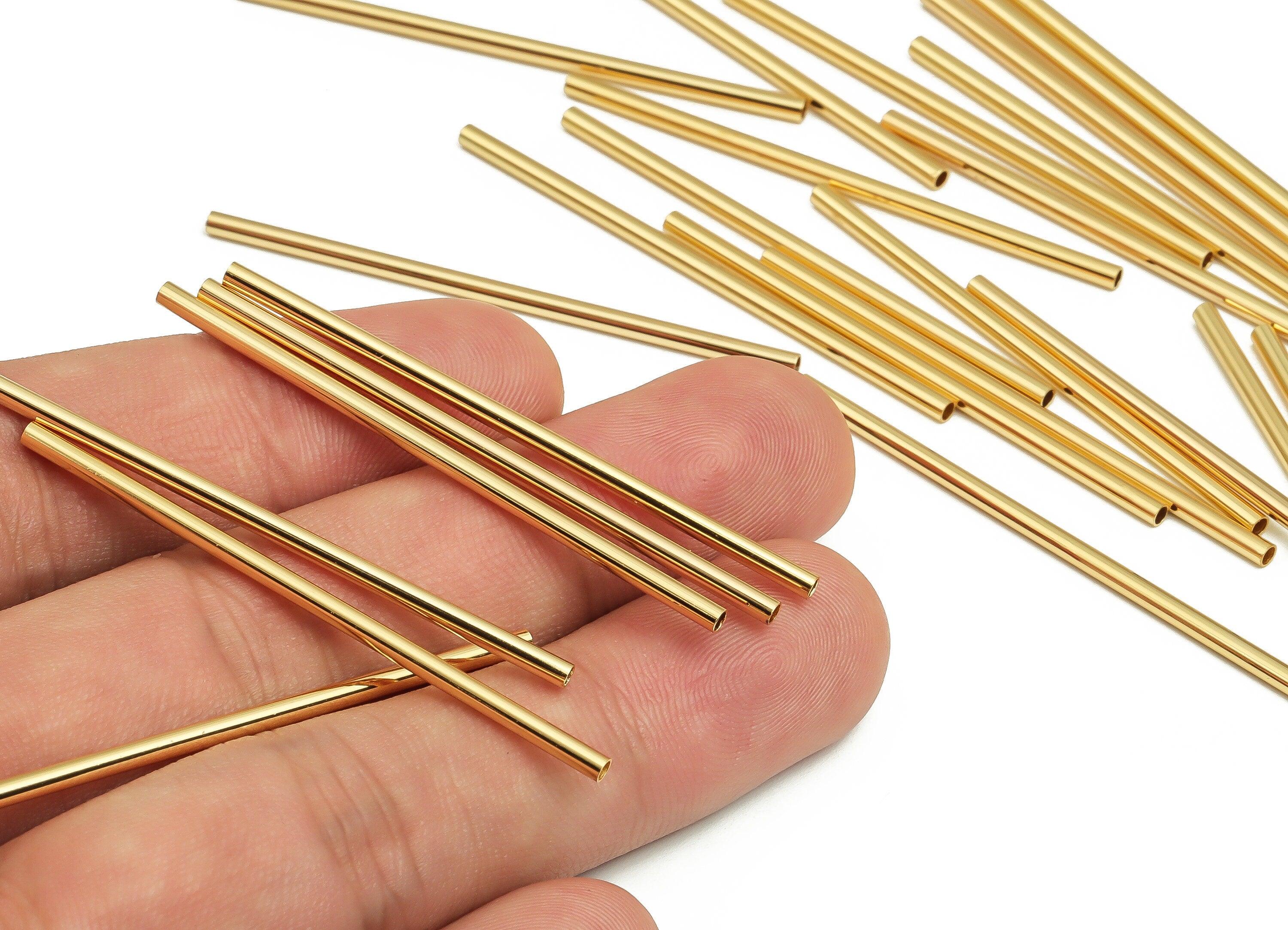 Brass Himmeli Tubes - Brass Himmeli DIY Tube Beads - Geometric Shapes - For Air Plants - 18k Real Gold Plated Brass -2x0.2x50mm- RGP4048-50 - DOMEDBAZAAR