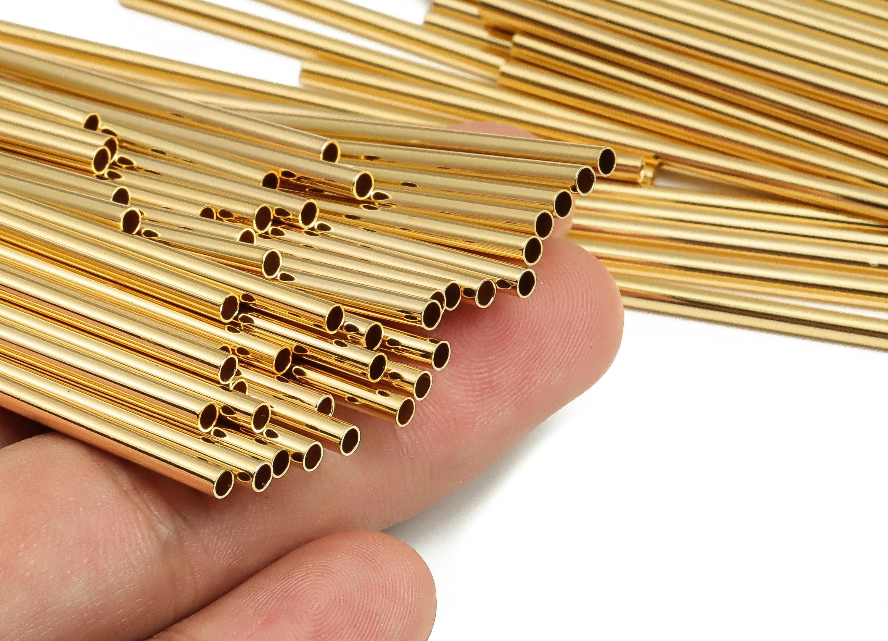 Brass Himmeli Tubes - Brass Himmeli DIY Tube Beads - Geometric Shapes - For Air Plants - 18k Real Gold Plated Brass -2.5x0.2x70mm-RGP4049-70 - DOMEDBAZAAR