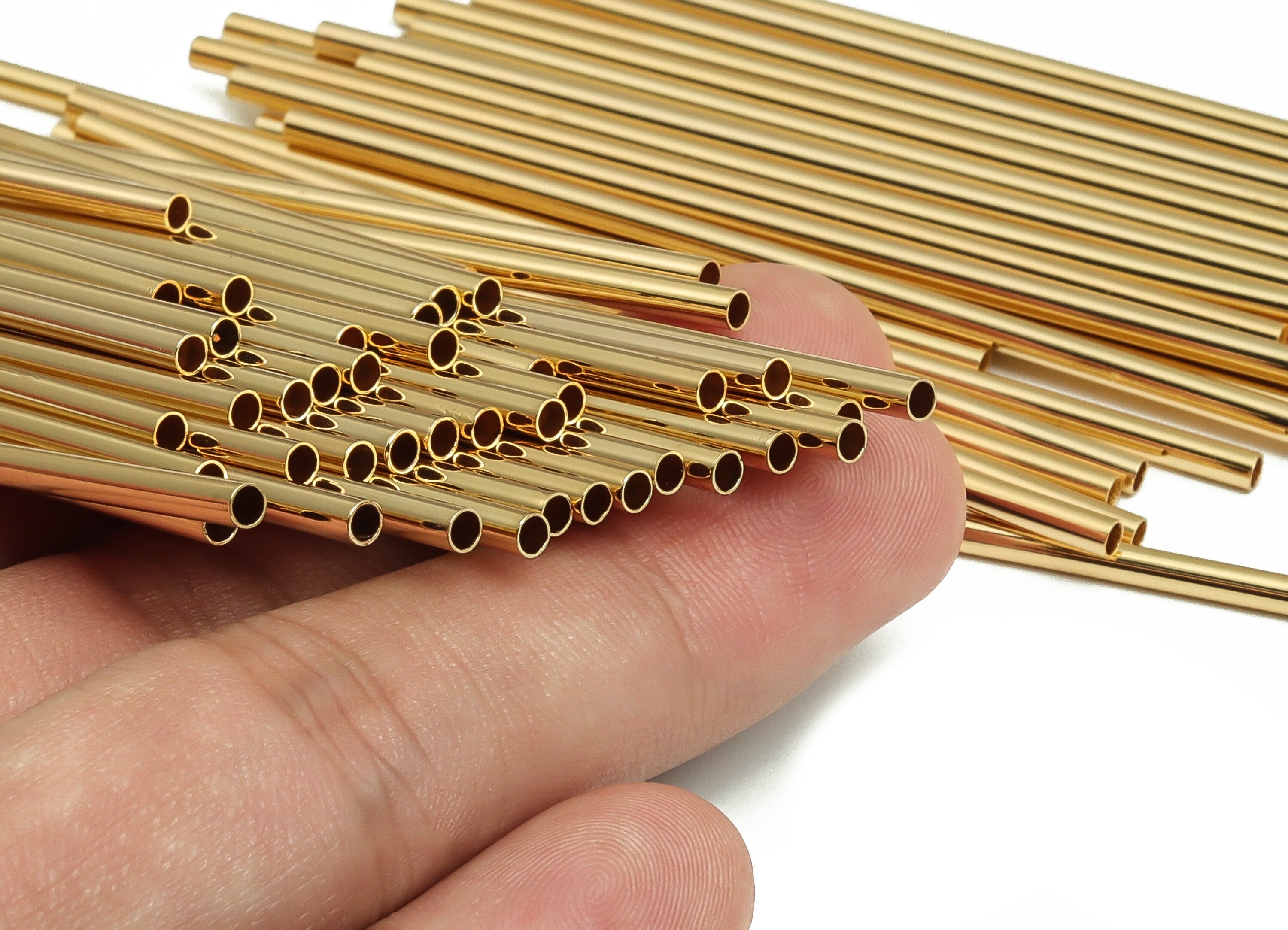 Brass Himmeli Tubes - Brass Himmeli DIY Tube Beads - Geometric Shapes - For Air Plants - 18k Real Gold Plated Brass -2.5x0.2x80mm-RGP4049-80 - DOMEDBAZAAR