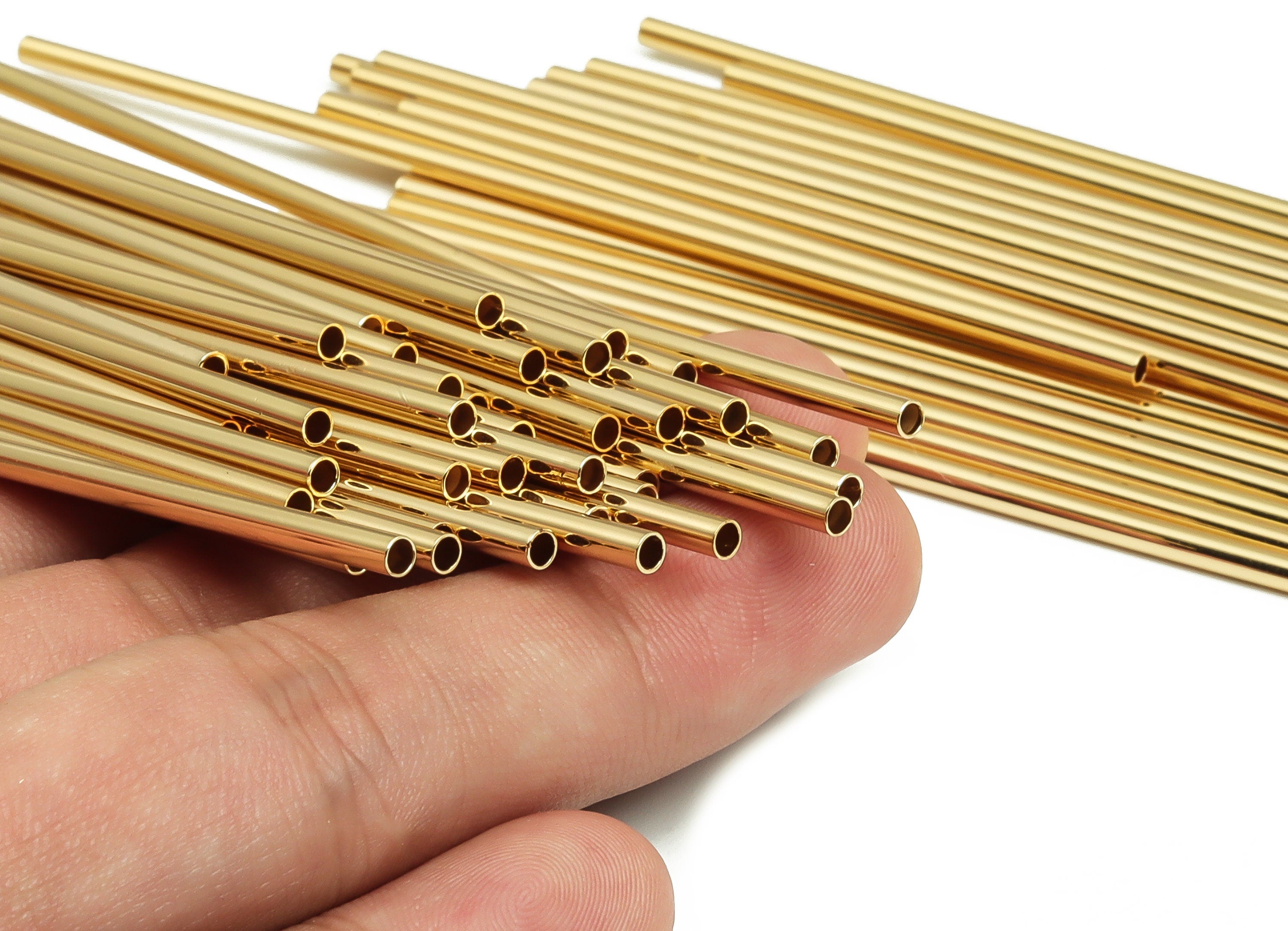 Brass Himmeli Tubes -Brass Himmeli DIY Tube Beads - Geometric Shapes - For Plants - 18k Real Gold Plated Brass -2.5x0.2x100mm-RGP4049-100 - DOMEDBAZAAR