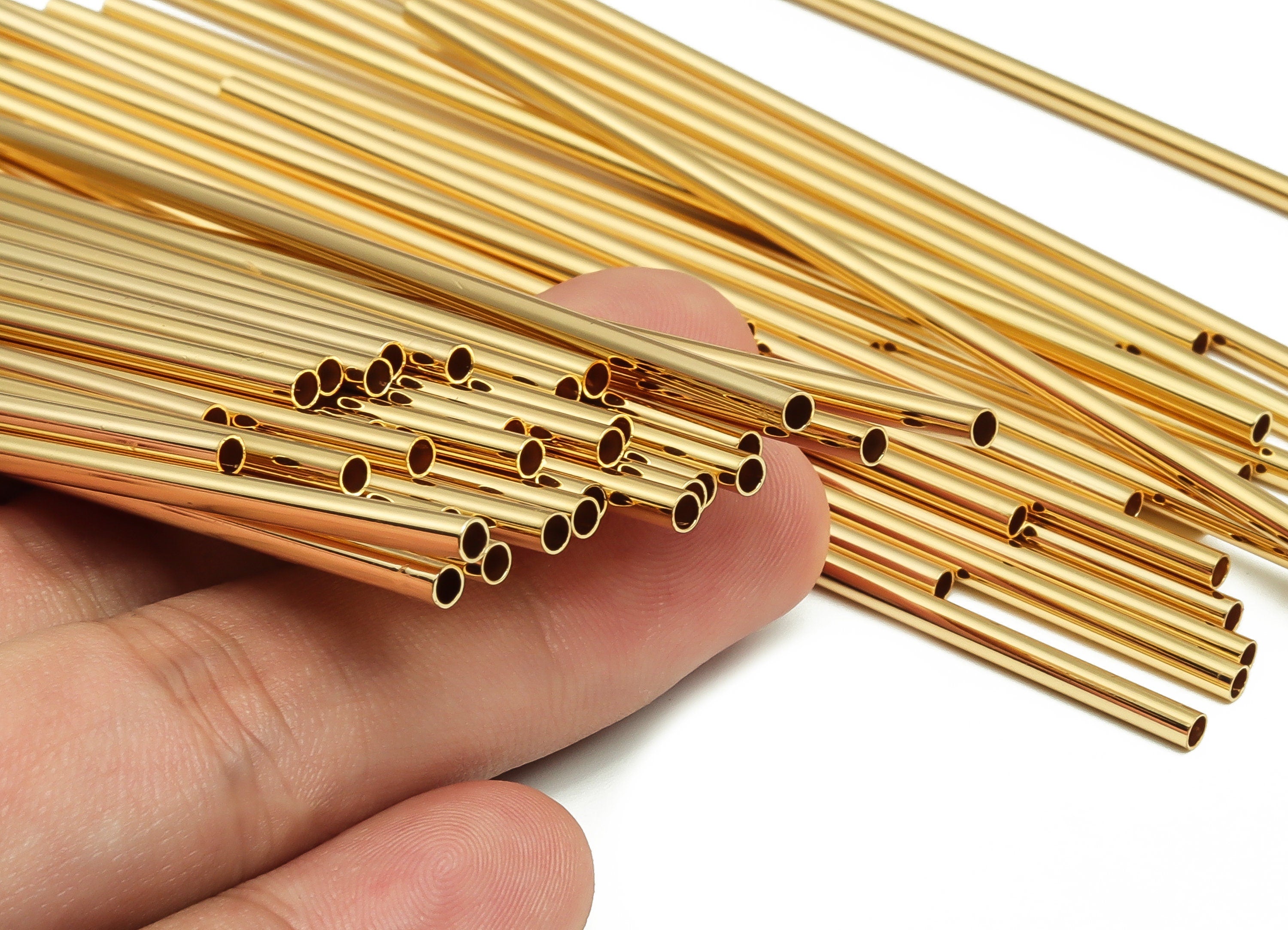 Brass Himmeli Tubes - Brass Himmeli DIY Tube Beads - Geometric Shapes - For Plants - 18k Real Gold Plated Brass -2.5x0.2x110mm- RGP4049-110 - DOMEDBAZAAR