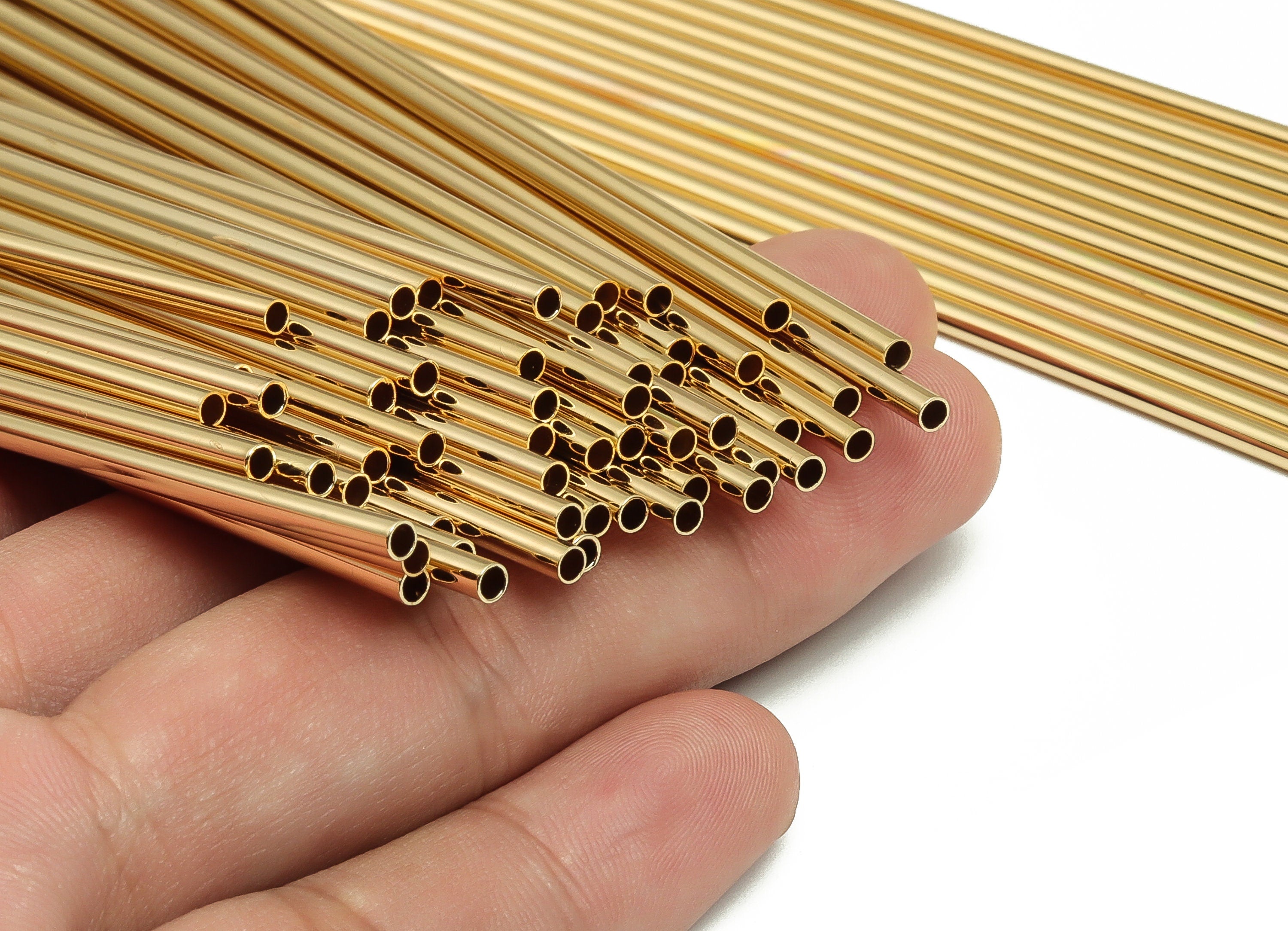 Brass Himmeli Tubes - Brass Himmeli DIY Tube Beads - Geometric Shapes - For Plants - 18k Real Gold Plated Brass -2.5x0.2x140mm- RGP4049-140 - DOMEDBAZAAR