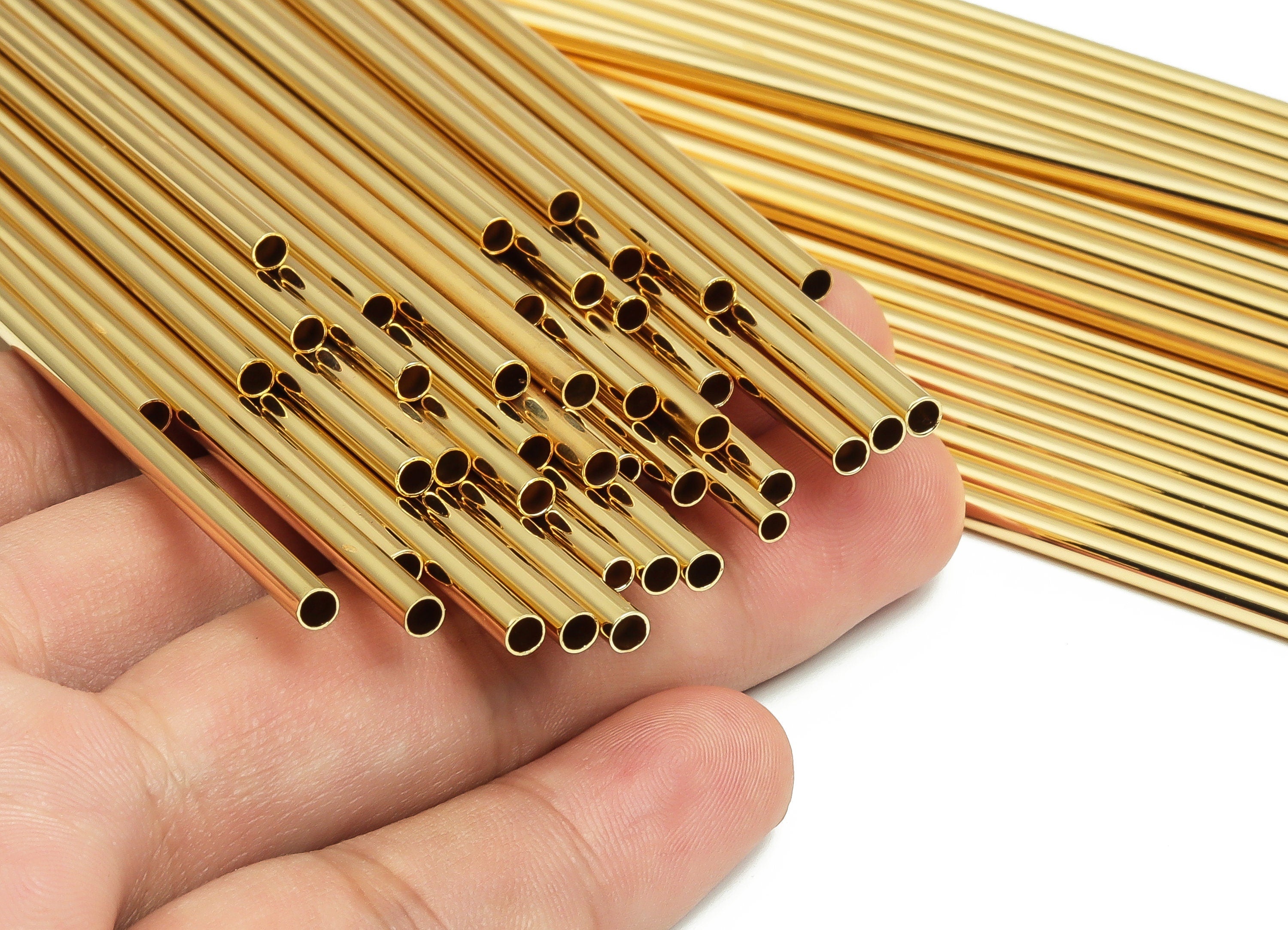 Brass Himmeli Tubes -Brass Himmeli DIY Tube Beads - Geometric Shapes - For Air Plants - 18k Real Gold Plated Brass -3x0.2x160mm- RGP4050-160 - DOMEDBAZAAR